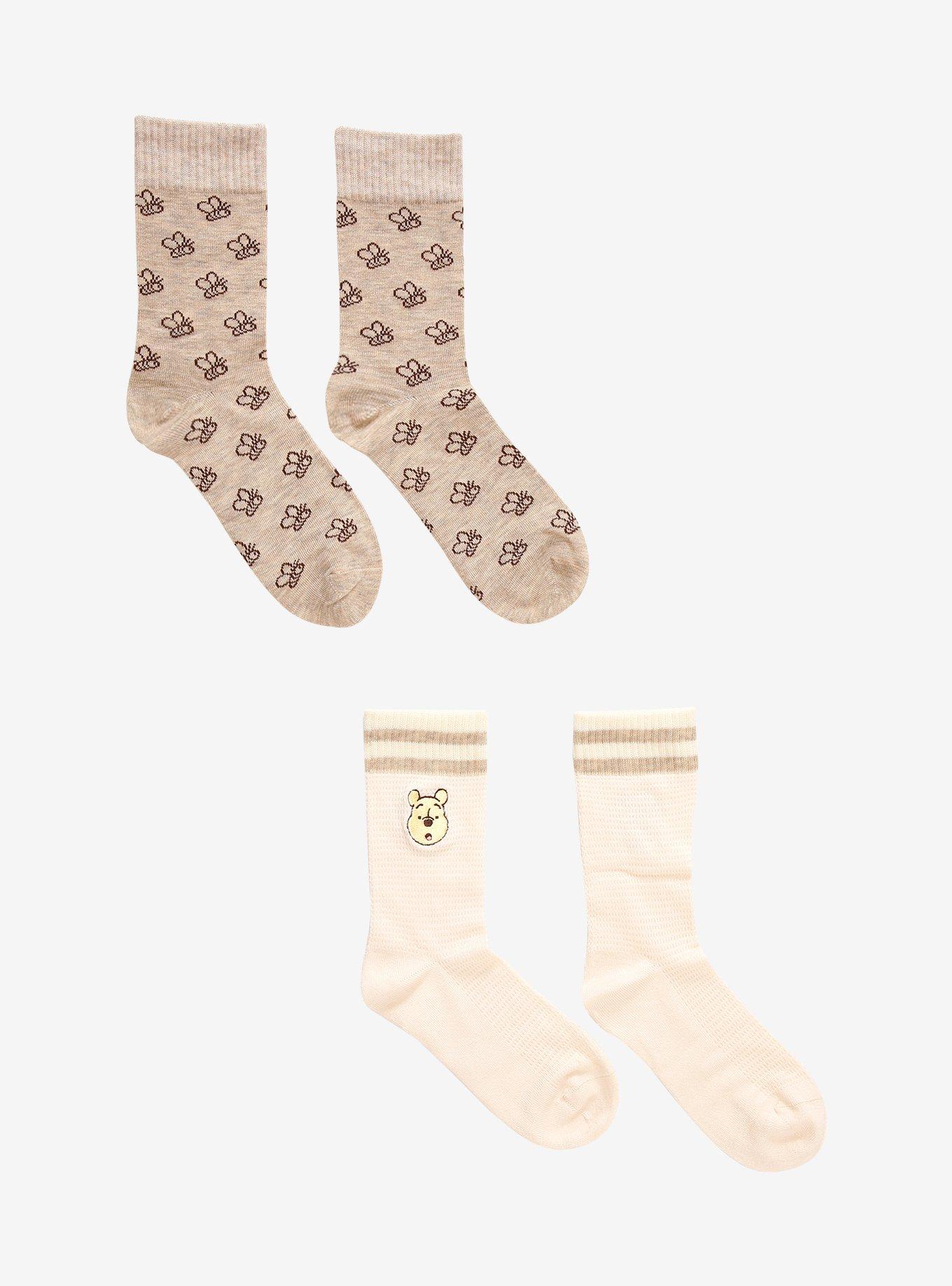 Disney Winnie The Pooh Bee Varsity Crew Socks 2 Pair