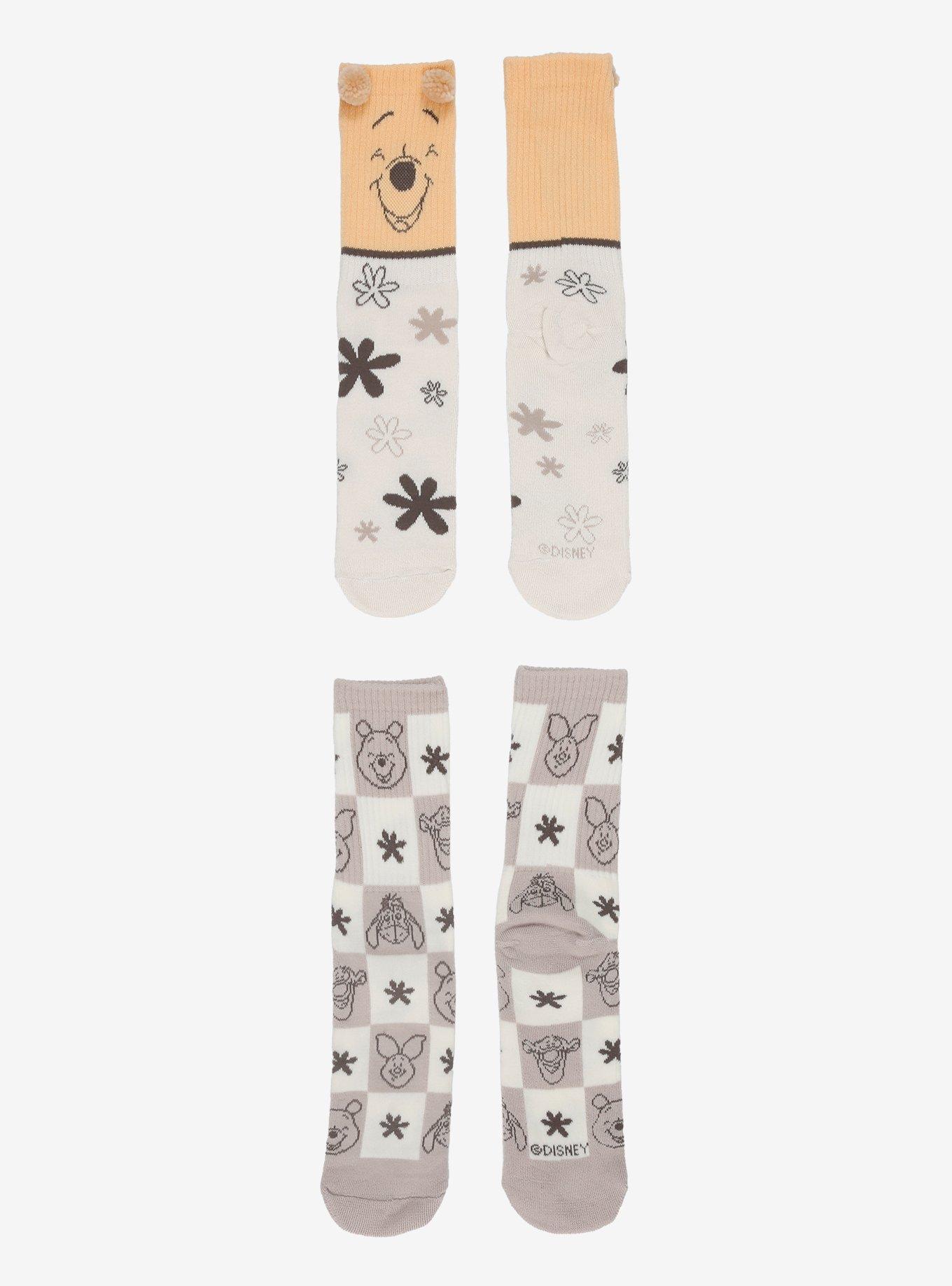 Disney Winnie The Pooh Flower Checkered Crew Socks 2 Pair