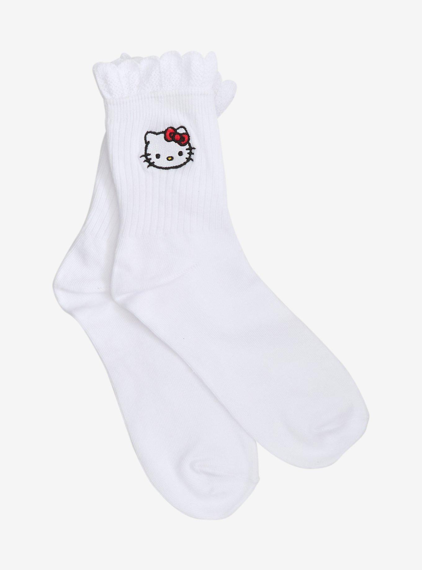 Hello Kitty Embroidered Ruffle Crew Socks, , hi-res