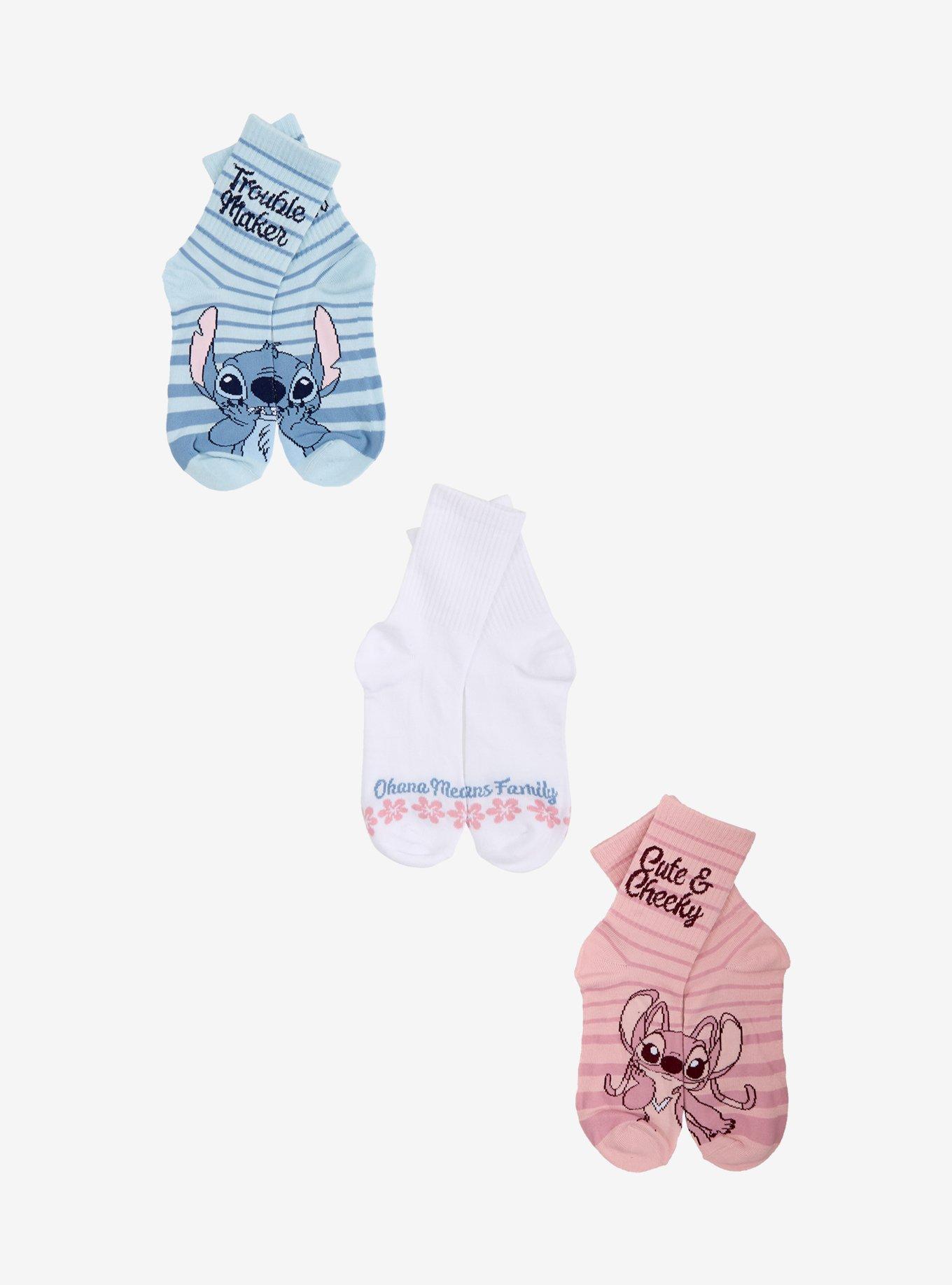 Disney Stitch & Angel Quote Stripe Crew Socks 3 Pair, , hi-res
