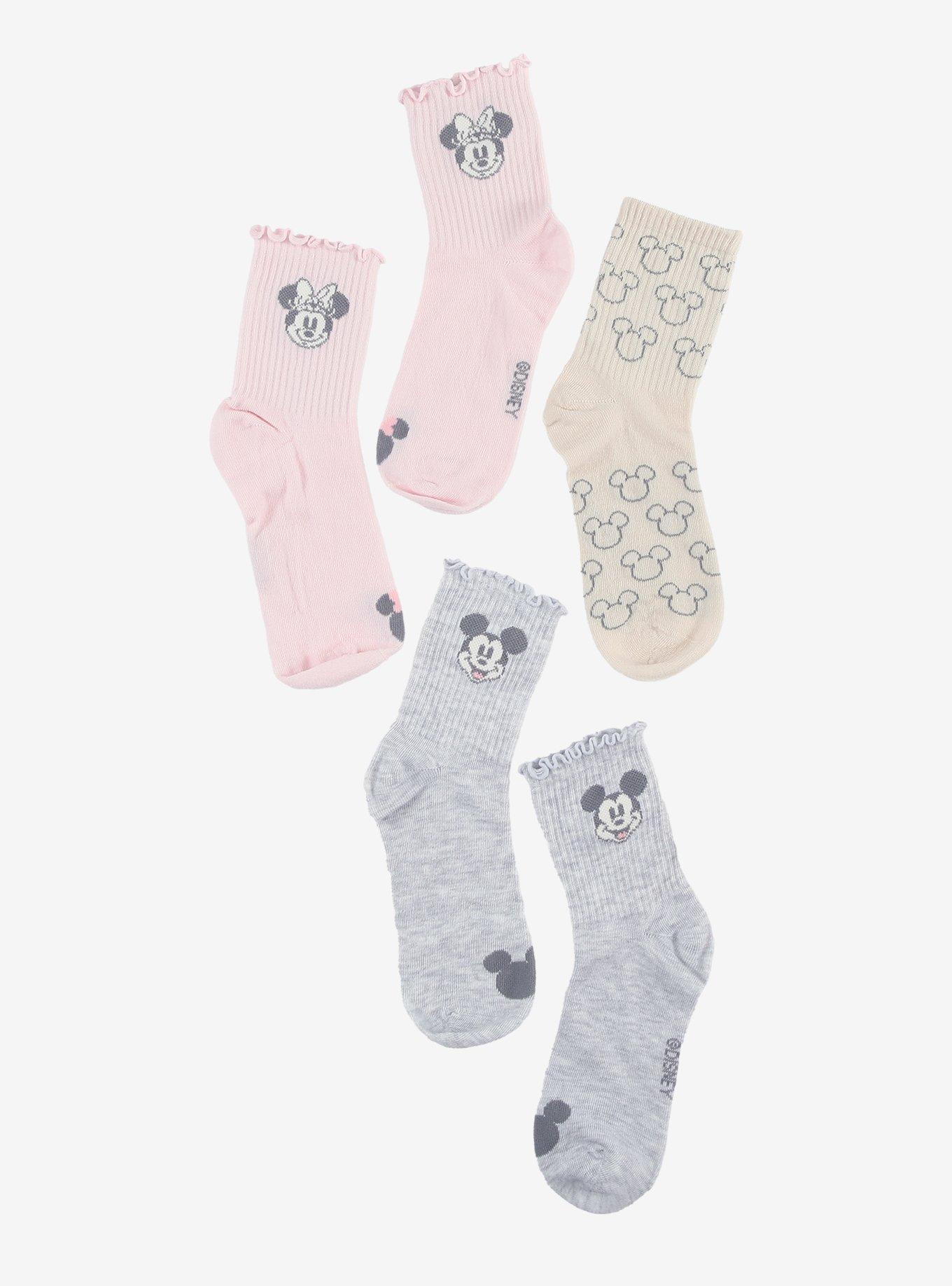 Disney Mickey Mouse & Minnie Mouse Pastel Ruffle Crew Socks 3 Pair, , hi-res