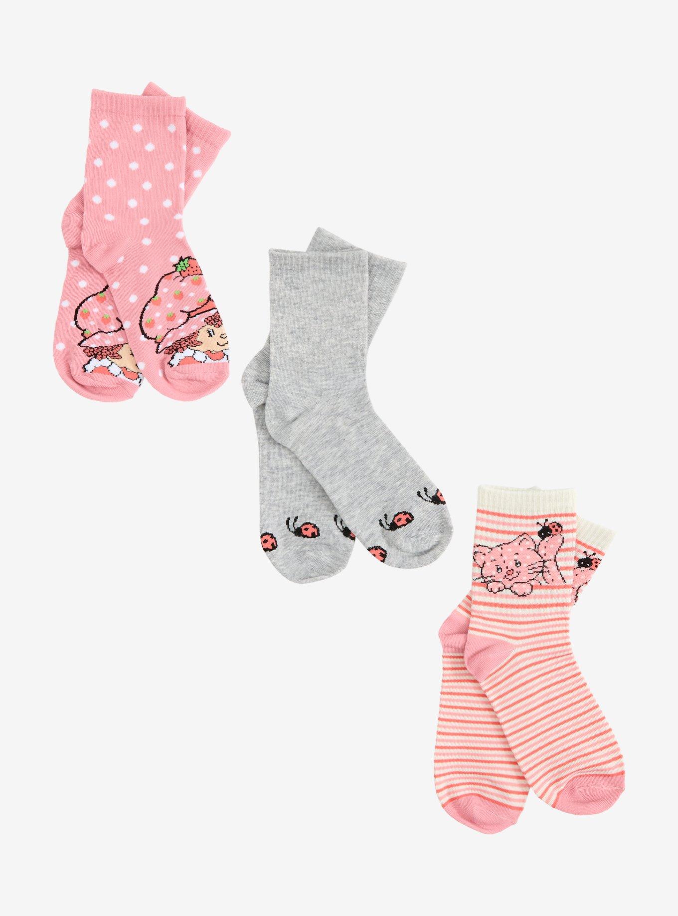Strawberry Shortcake Custard Stripe Crew Socks 3 Pair, , hi-res