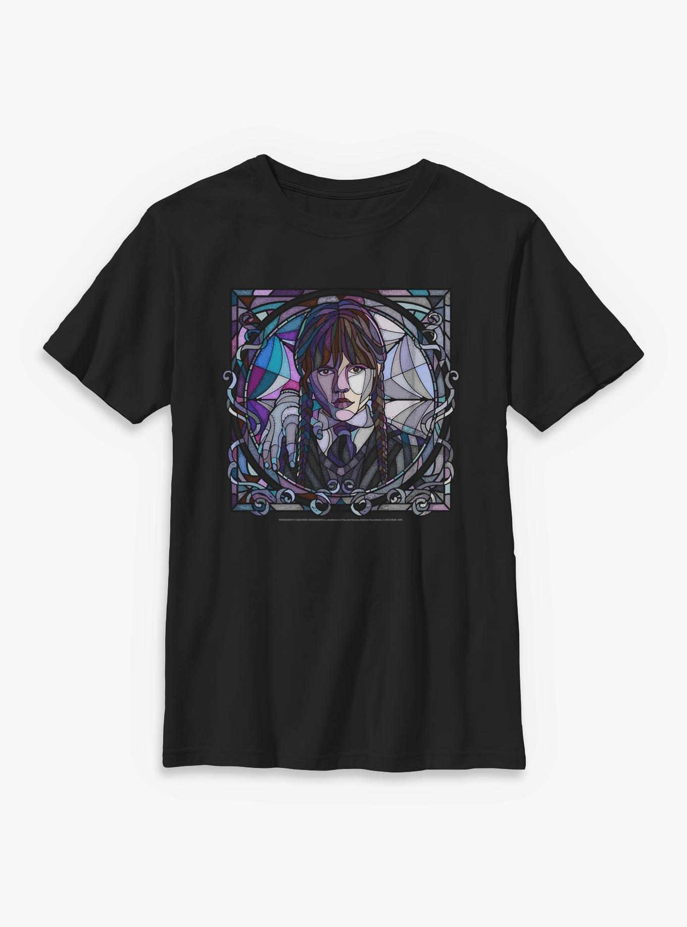 Wednesday Stained Glass Portrait Youth T-Shirt, , hi-res