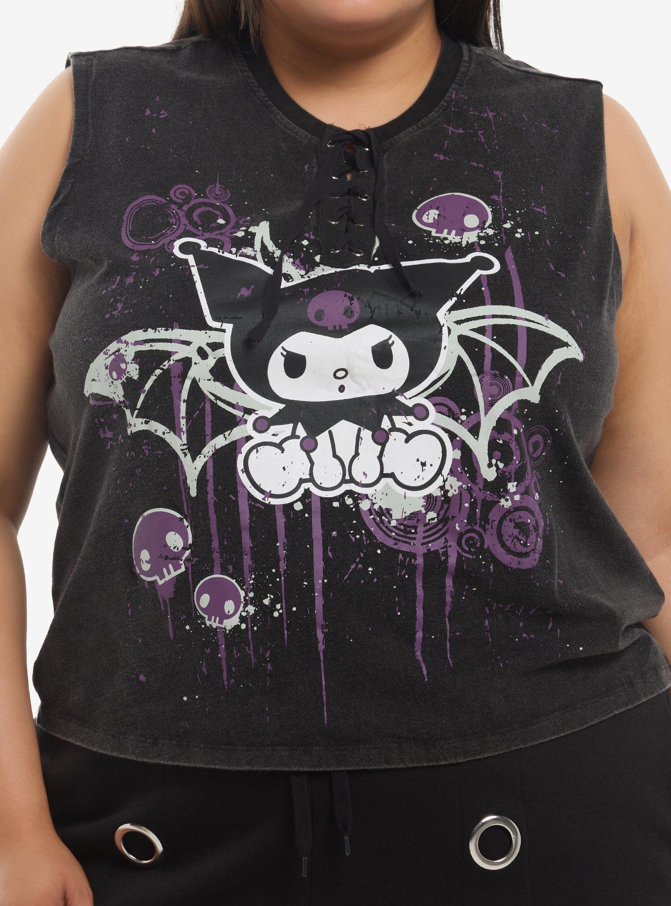 Kuromi Bat Lace-Up Girls Muscle Tank Top Plus Size, , hi-res