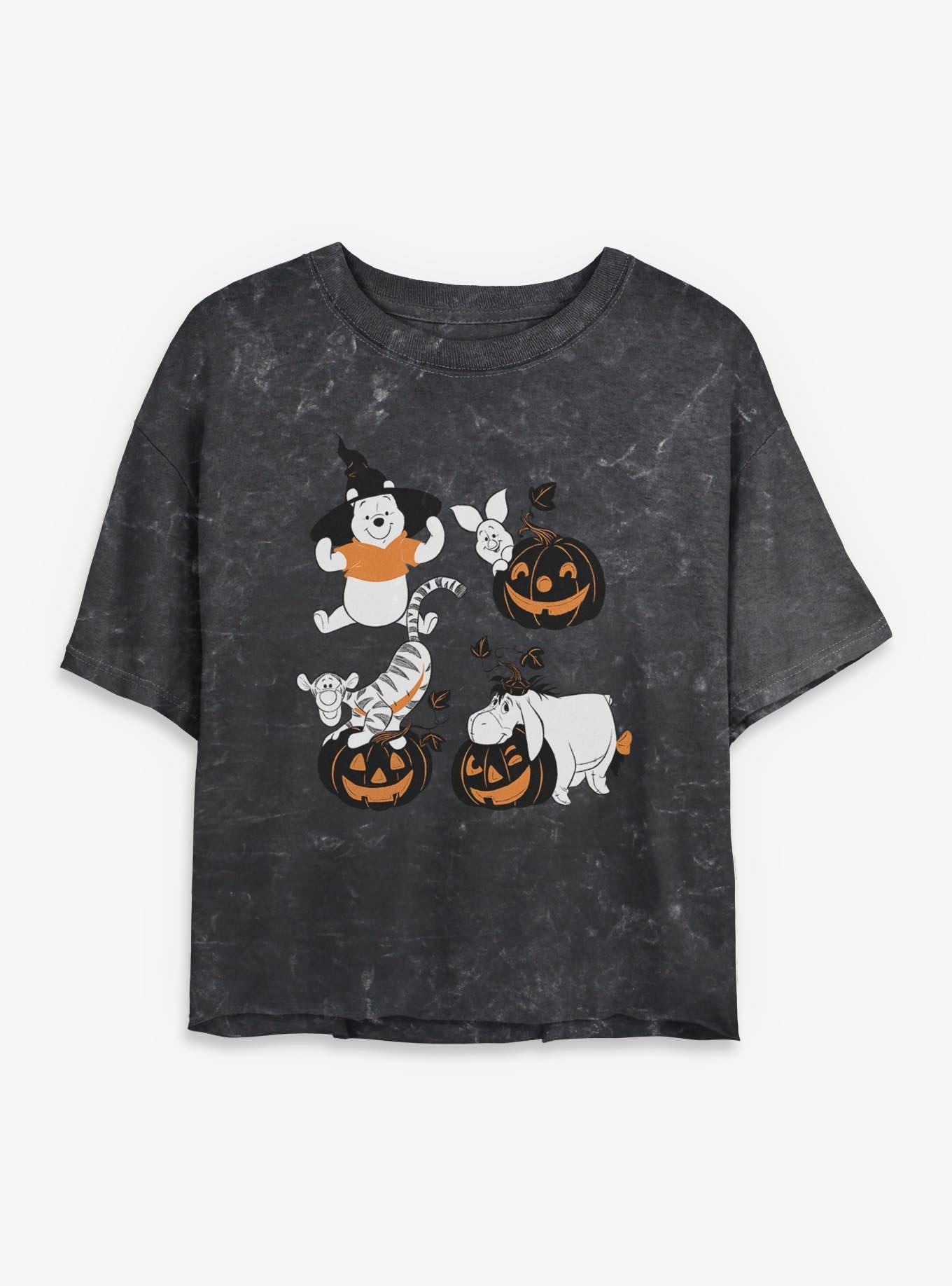 Disney Winnie The Pooh Sketchy Halloween Grid Womens Mineral Wash Crop T-Shirt, , hi-res
