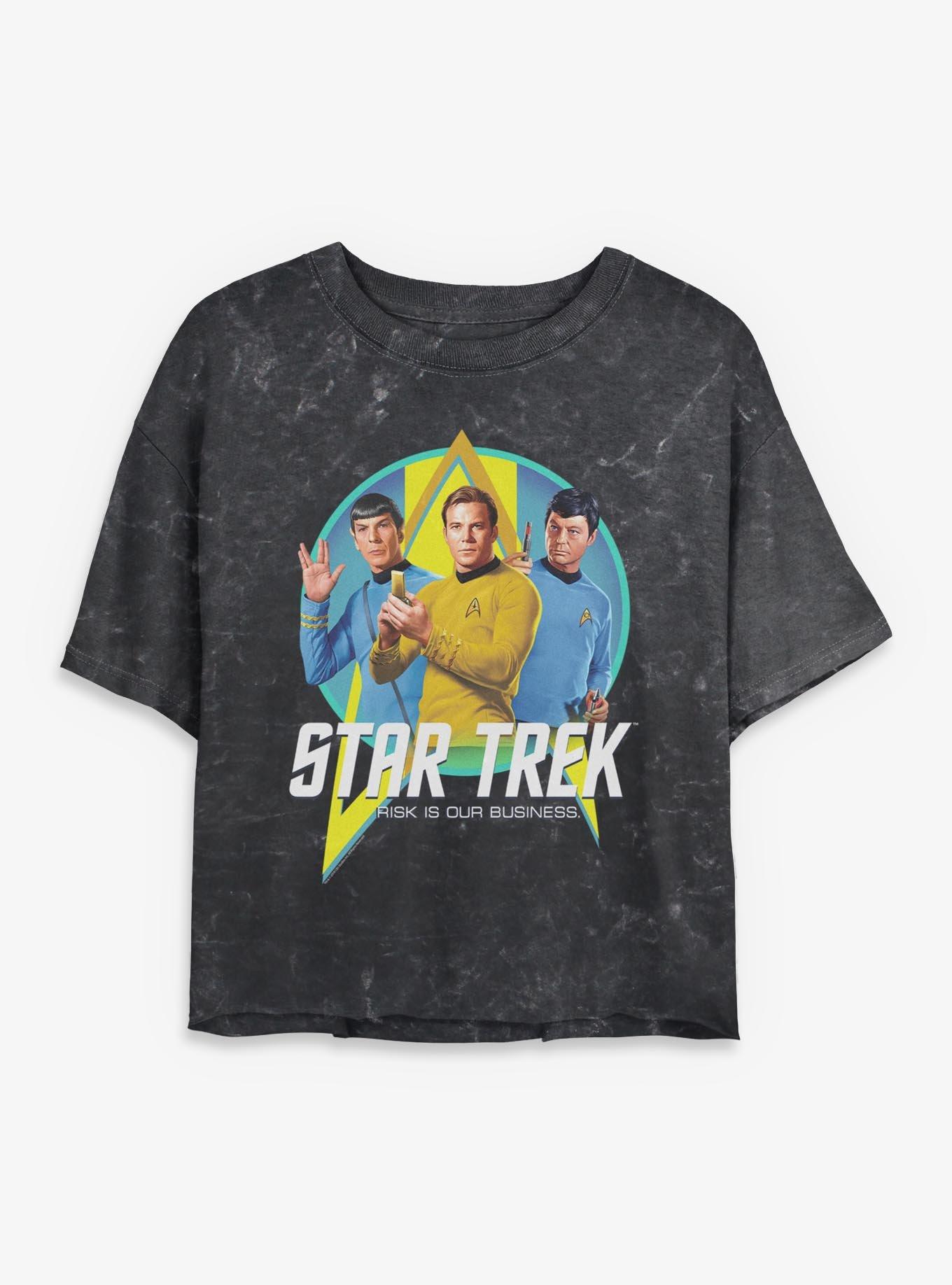 Star Trek Risk Is Our Business Trio Womens Mineral Wash Crop T-Shirt