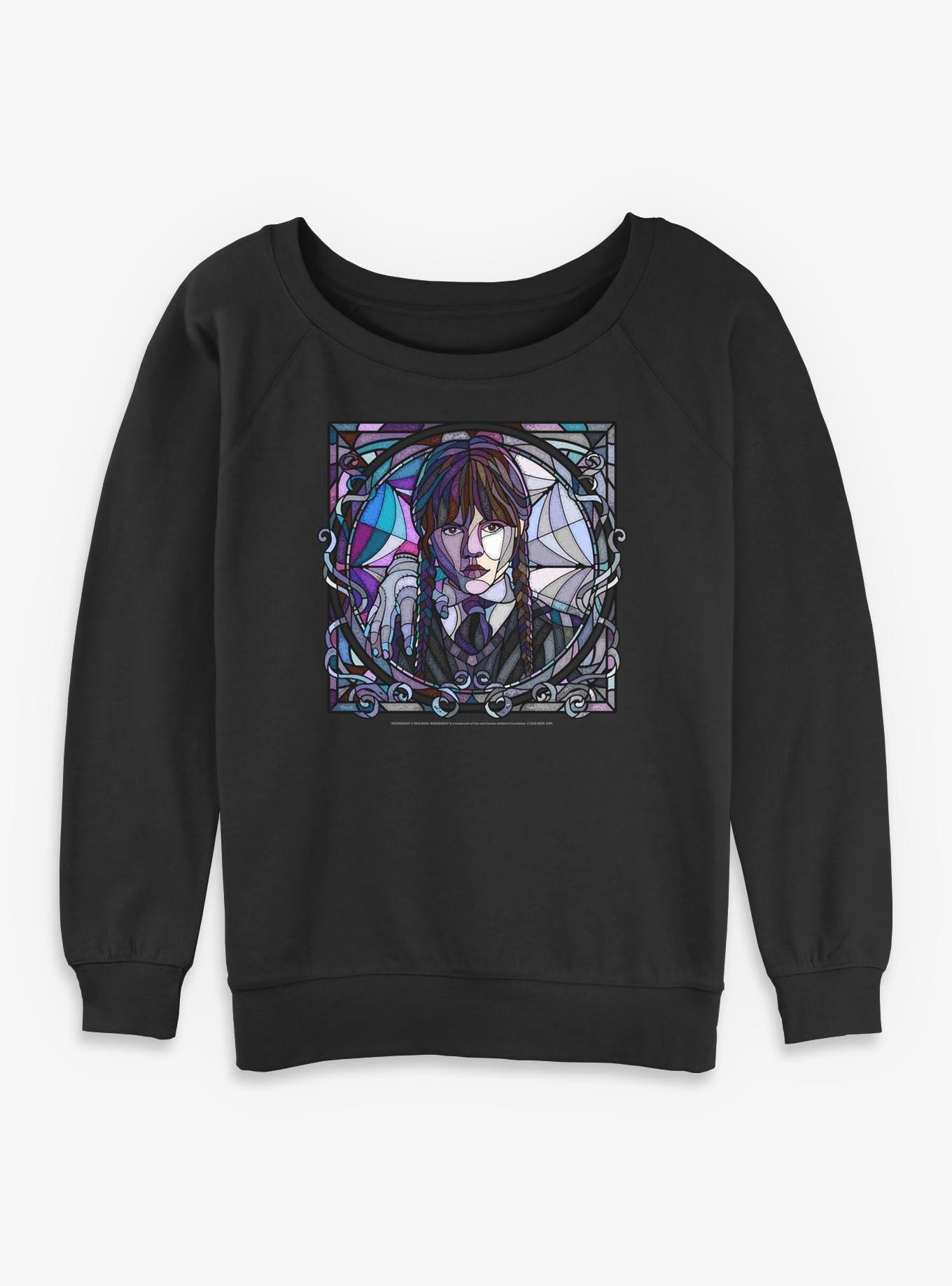 Wednesday Stained Glass Portrait Womens Slouchy Sweatshirt, , hi-res