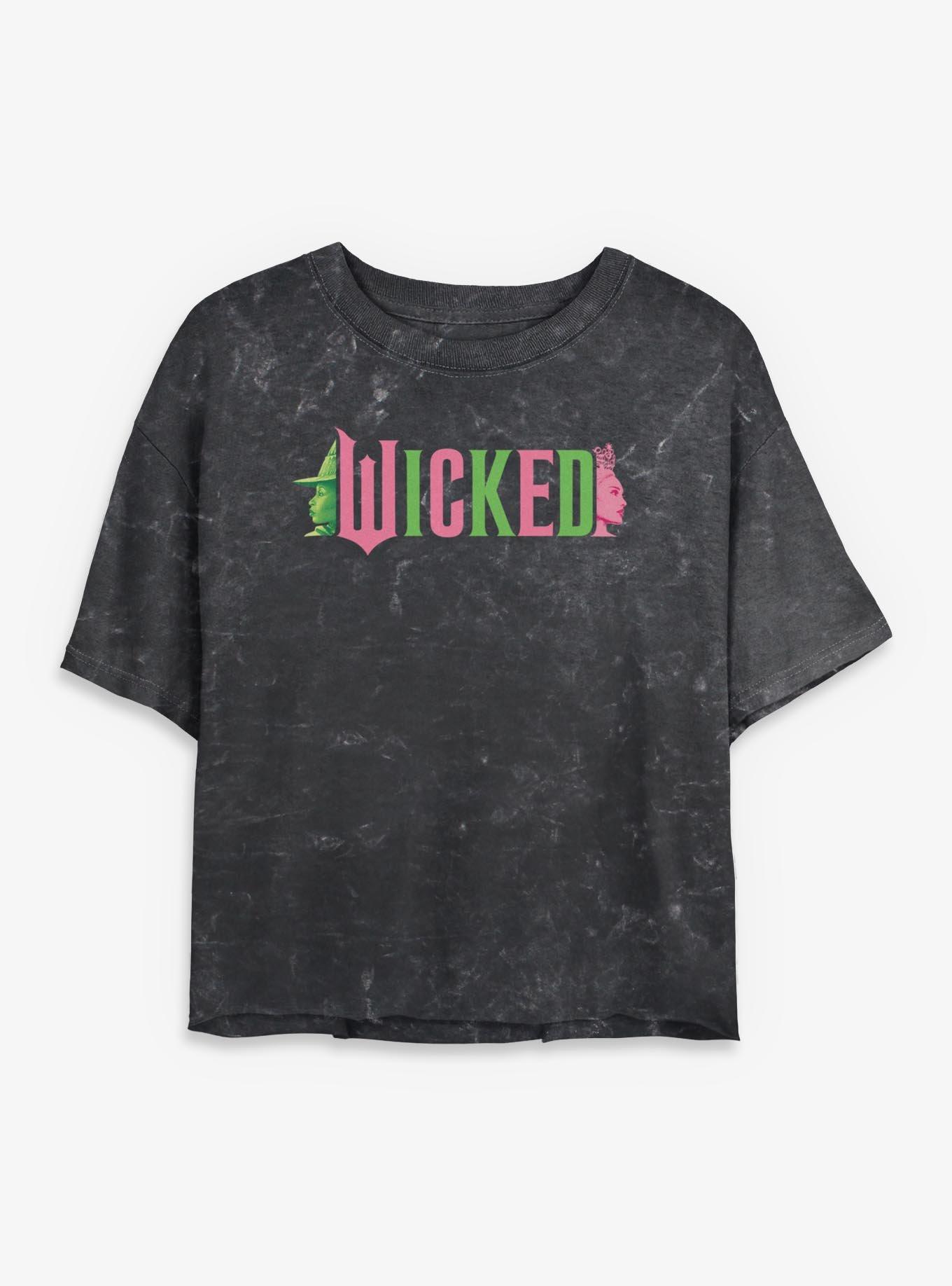 Wicked Elphaba and Glinda Silhouettes Logo Womens Mineral Wash Crop T-Shirt, , hi-res