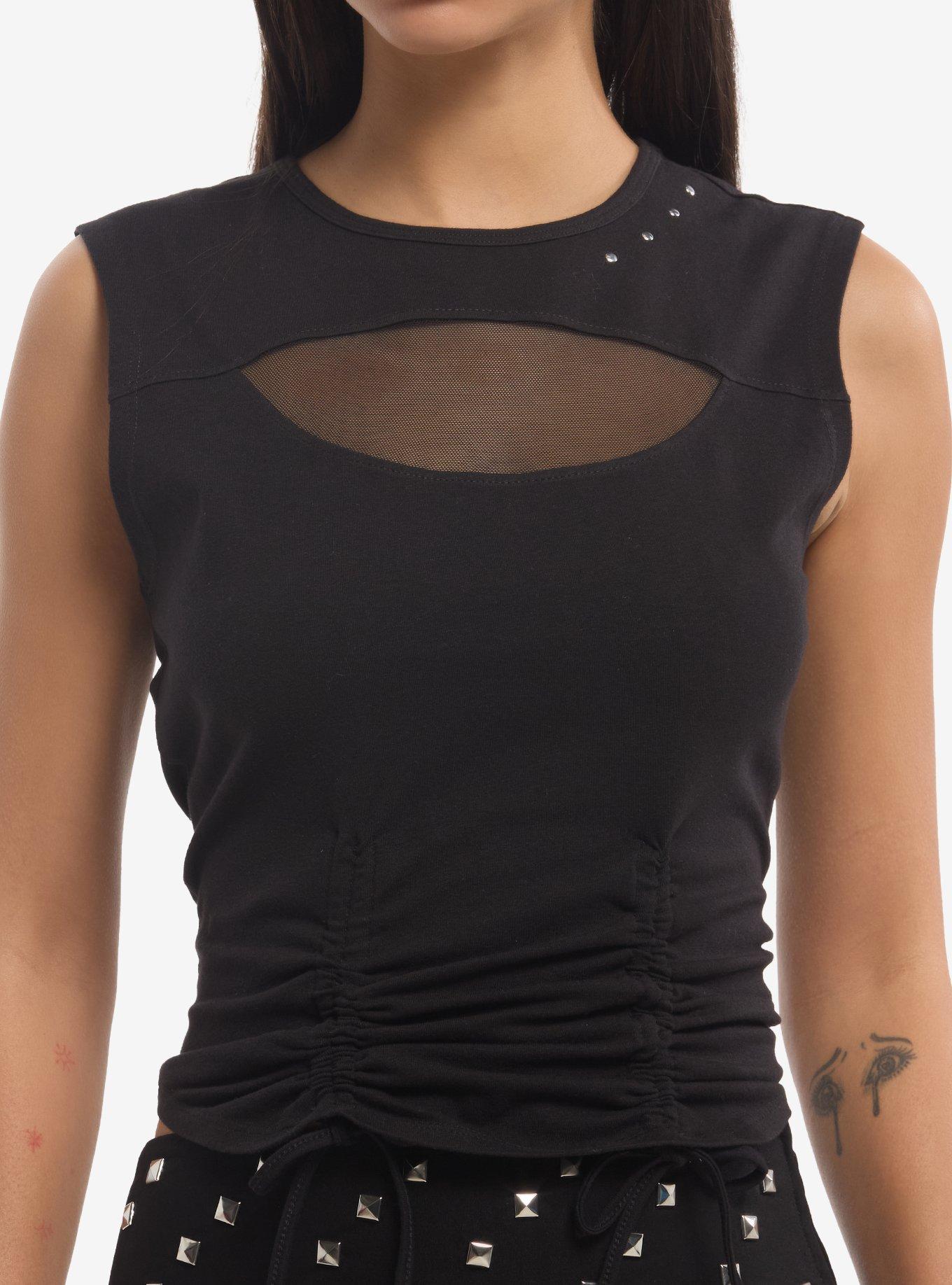 Social Collision Black Mesh Cutout Girls Tank Top, , hi-res