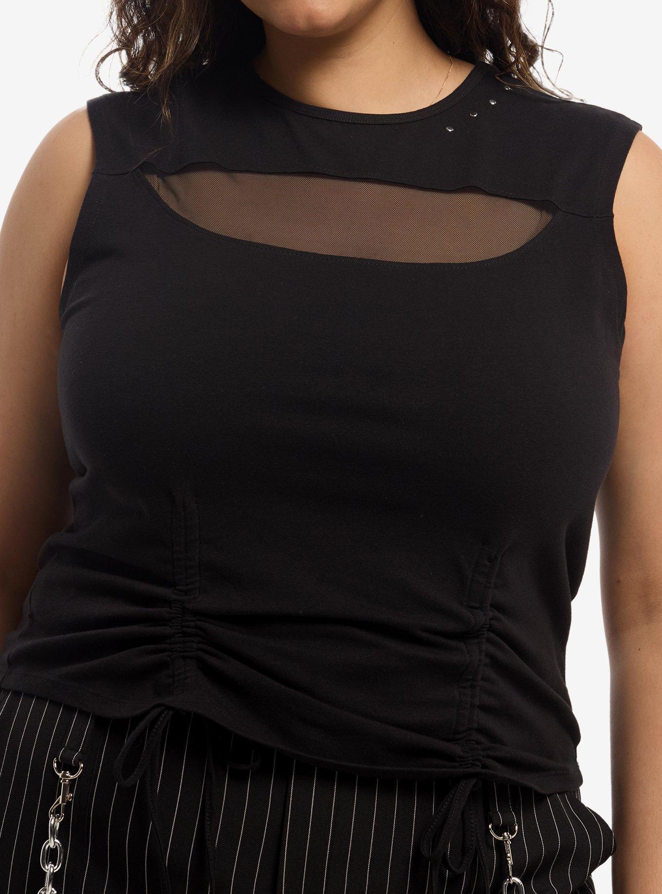 Social Collision Black Mesh Cutout Girls Tank Top Plus Size, , hi-res
