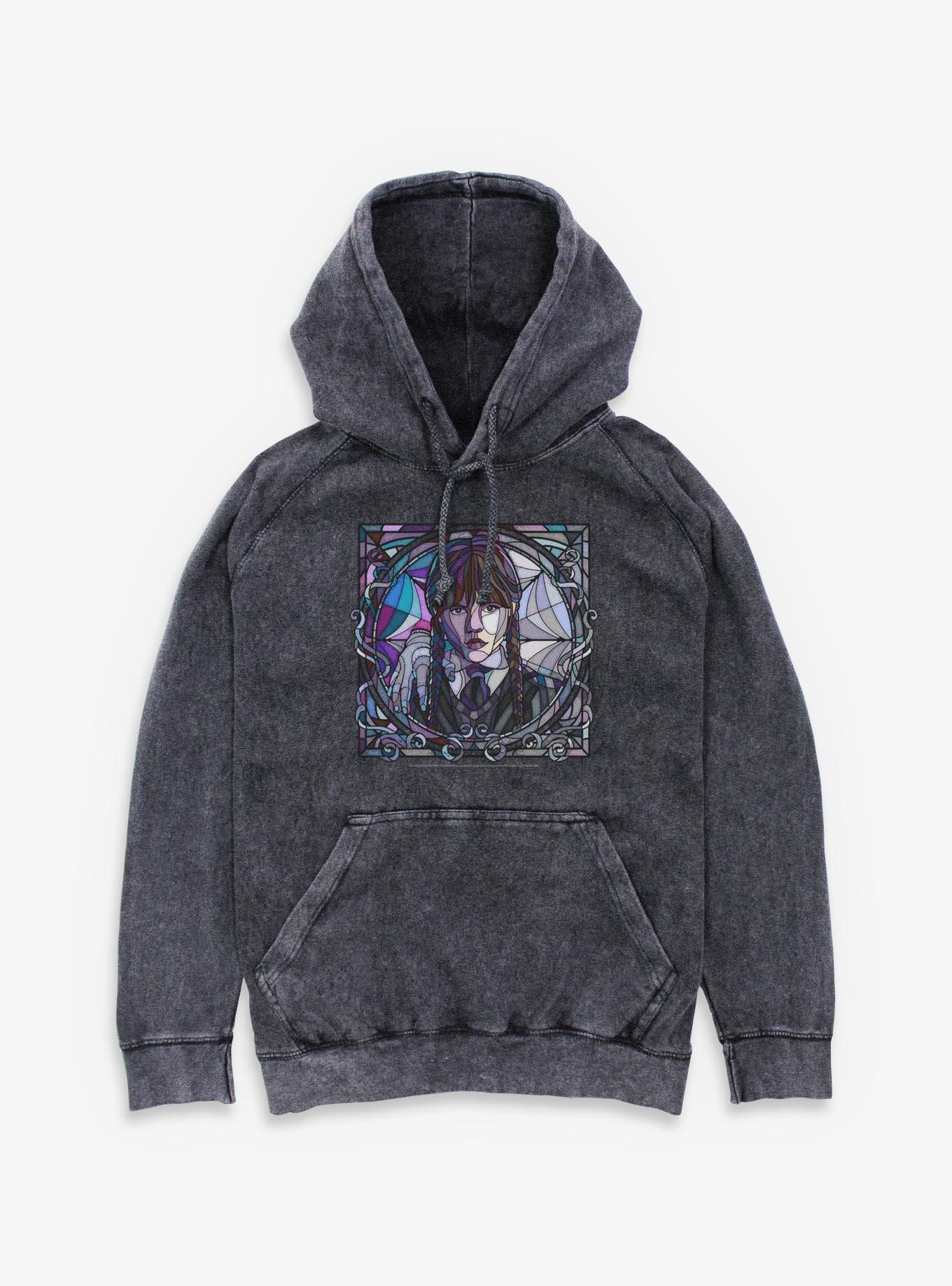 Wednesday Stained Glass Portrait Mineral Wash Hoodie, , hi-res