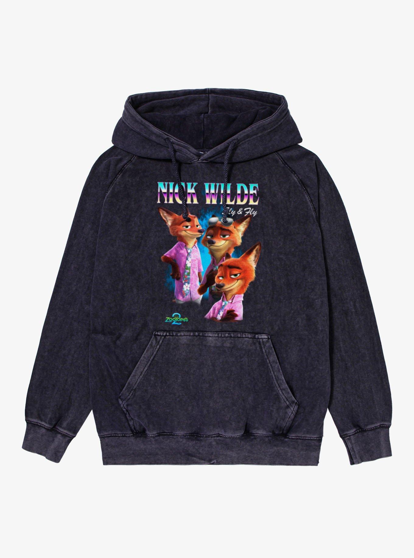 Disney Zootopia 2 Nick Wilde Collage Mineral Wash Hoodie Hot Topic Exclusive, , hi-res