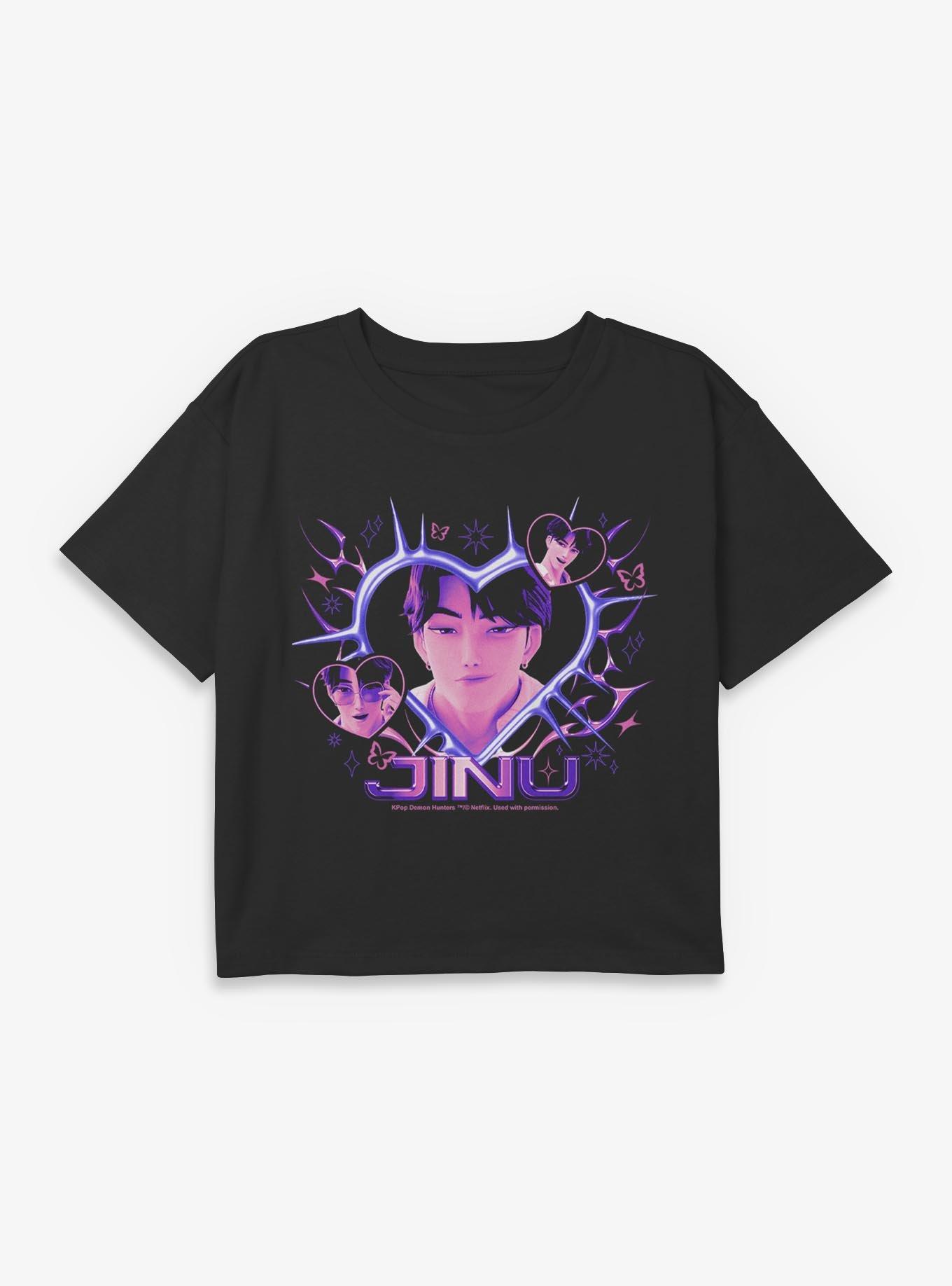 KPop Demon Hunters Jinu With Hearts Youth Girls Boxy Crop T-Shirt, , hi-res