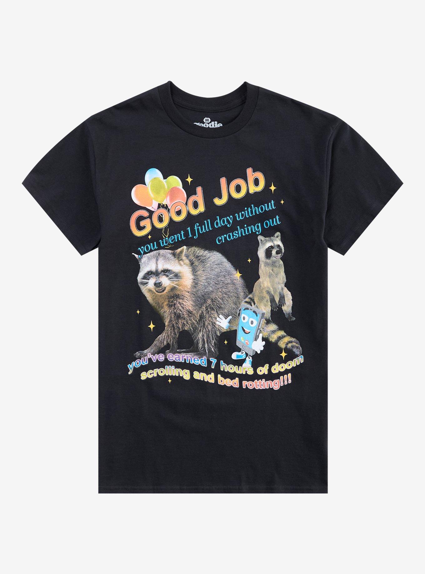 Raccoon Doom Scrolling T-Shirt By Goodie Two Sleeves, , hi-res