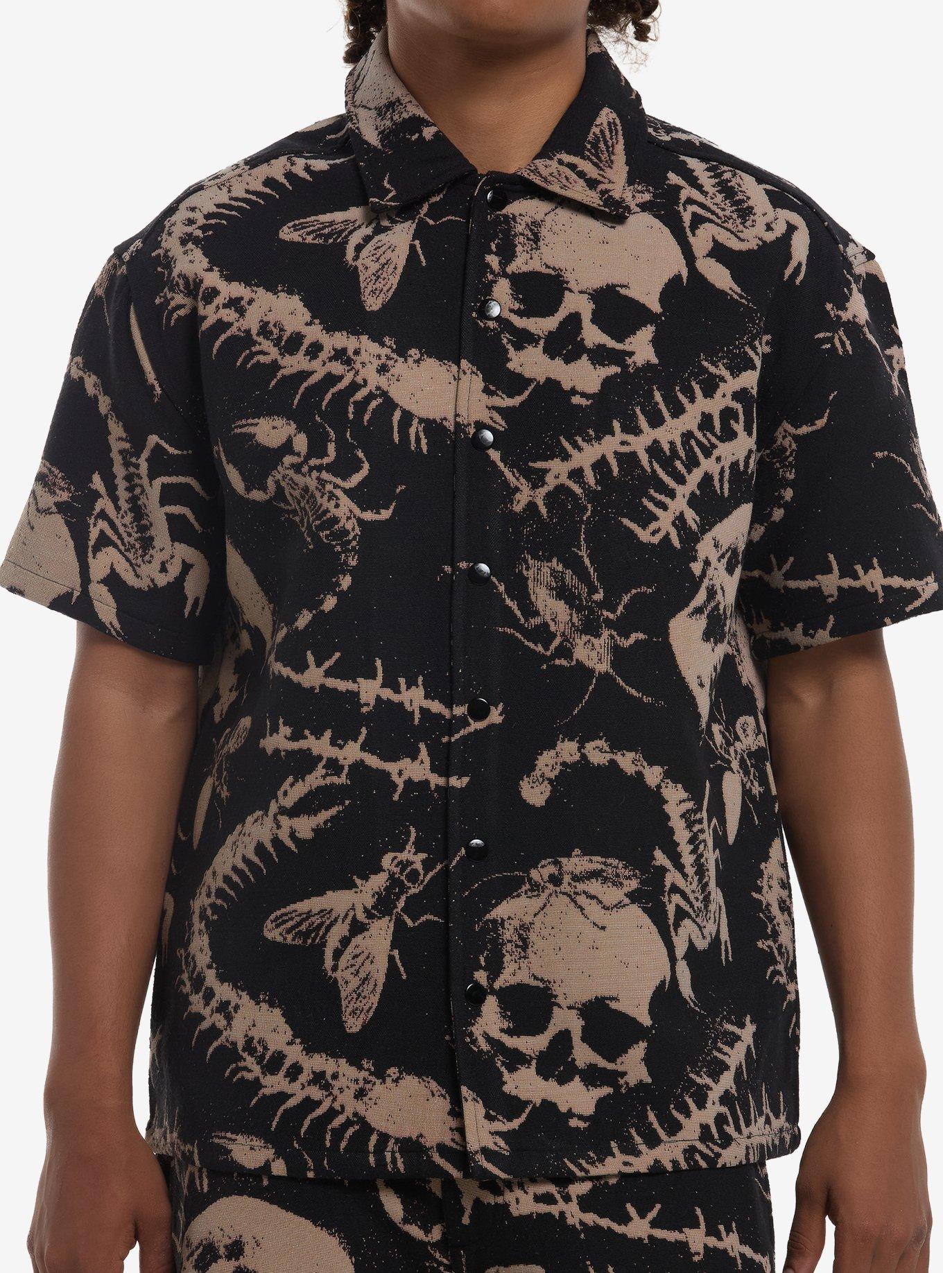 Insect & Skull Tapestry Woven Button-Up, , hi-res