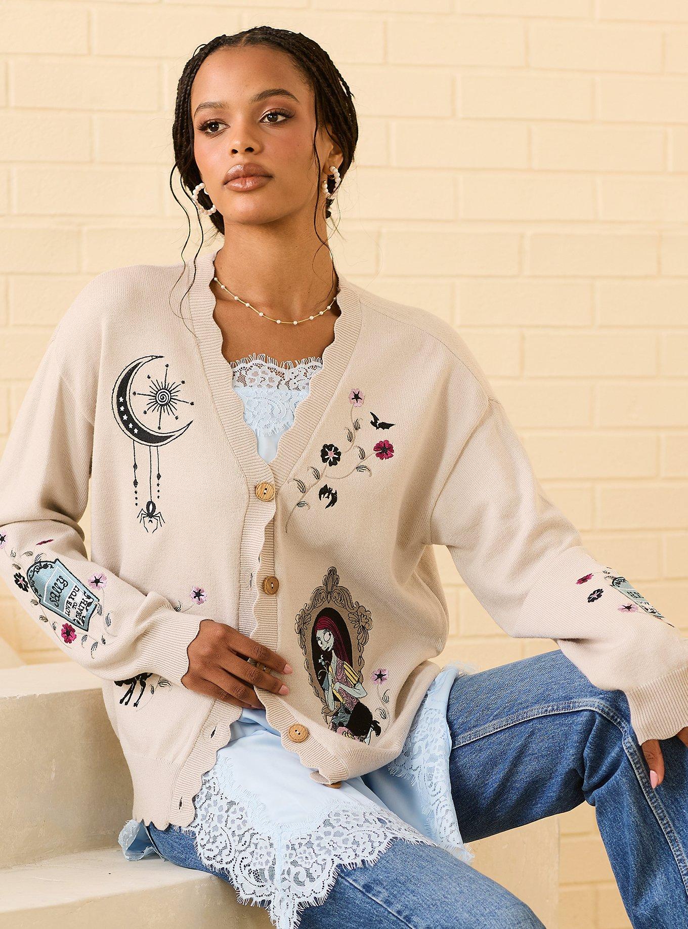 Disney The Nightmare Before Christmas Sally Embroidered Icons Women's Scalloped Cardigan - BoxLunch Exclusive