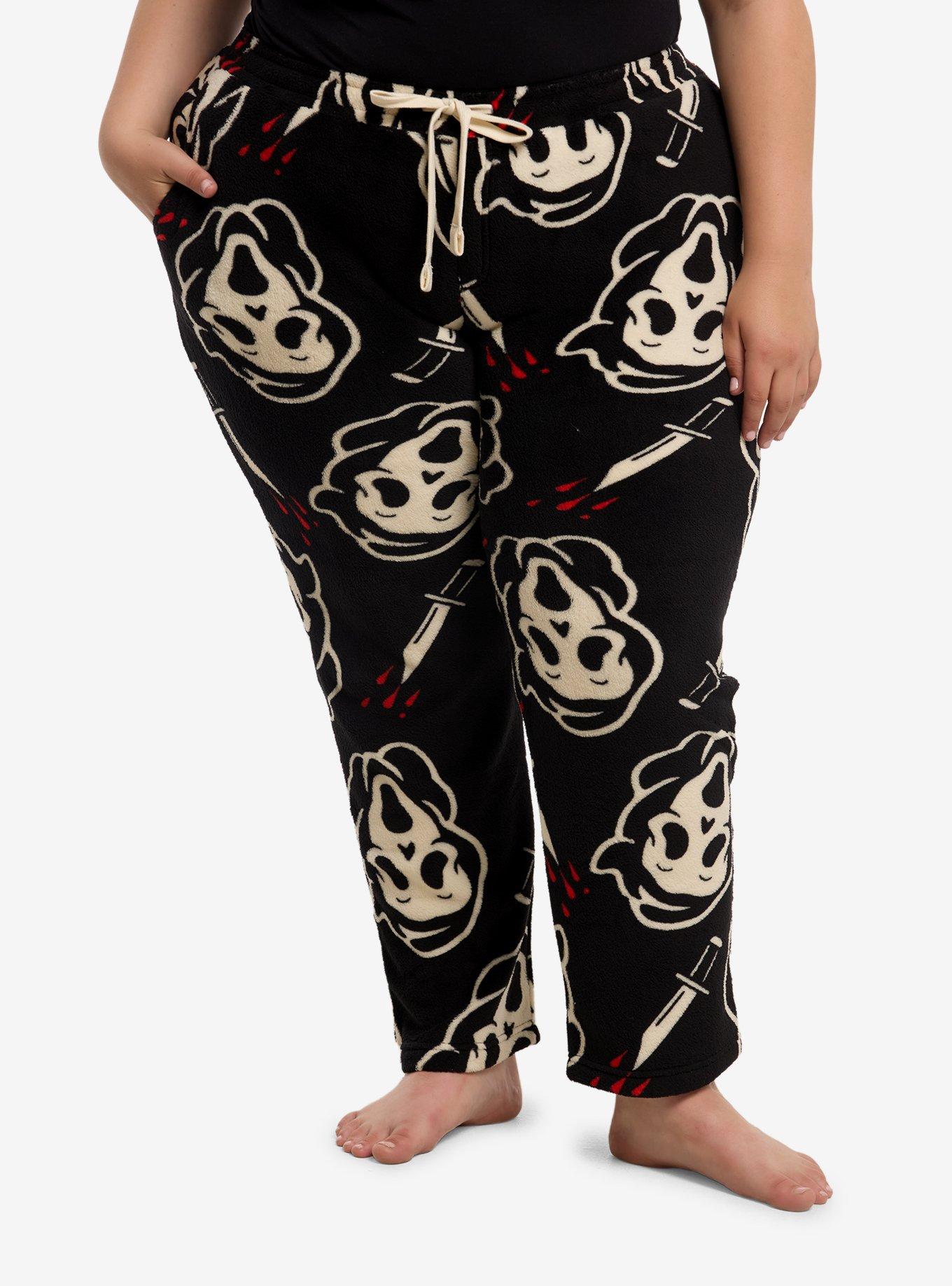 Ghost Face Mask Fuzzy Pajama Pants Plus Size, , hi-res
