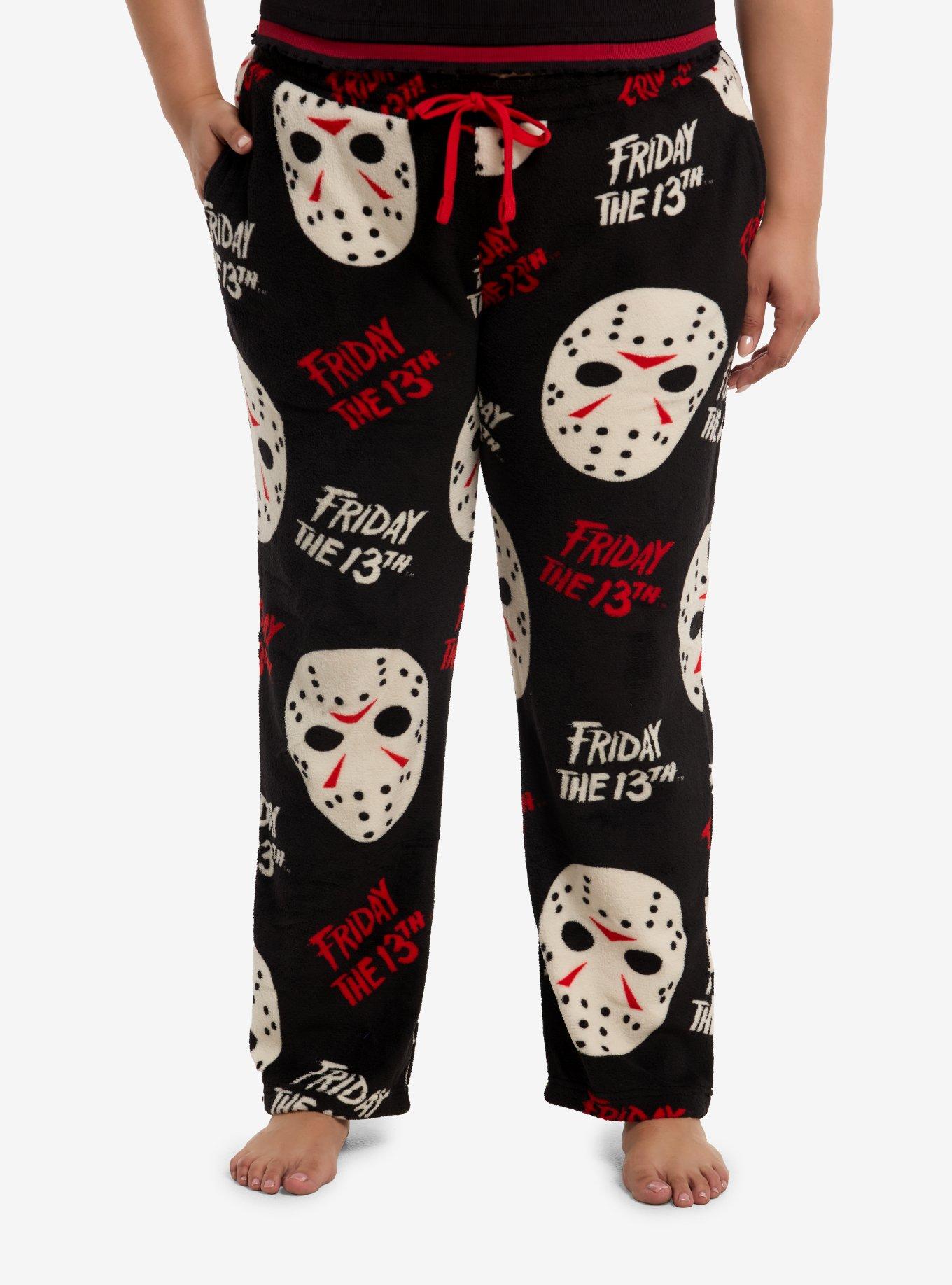 Friday The 13th Masks Fuzzy Pajama Pants Plus Size, , hi-res