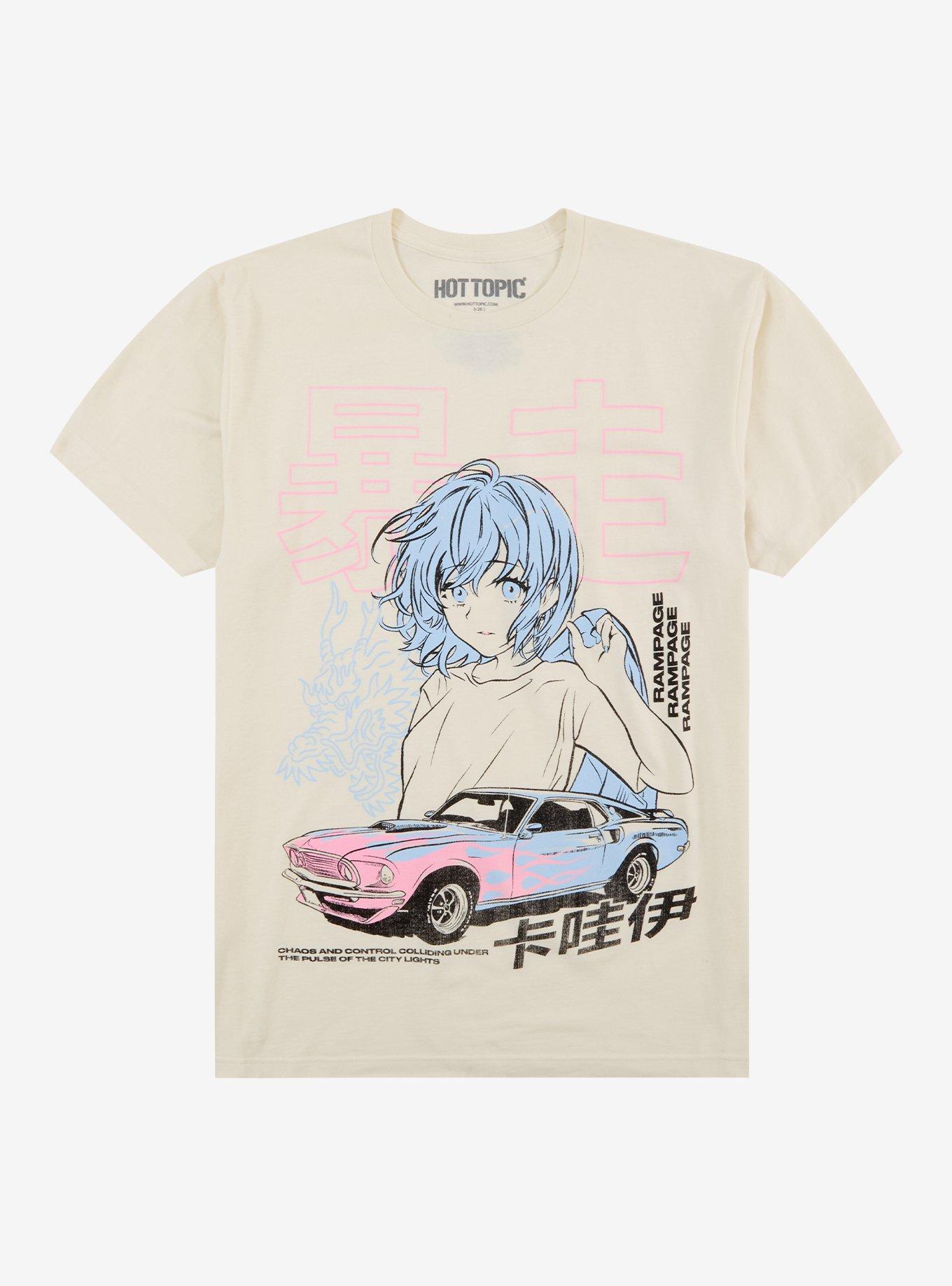 Pastel Anime Girl & Car T-Shirt, , hi-res