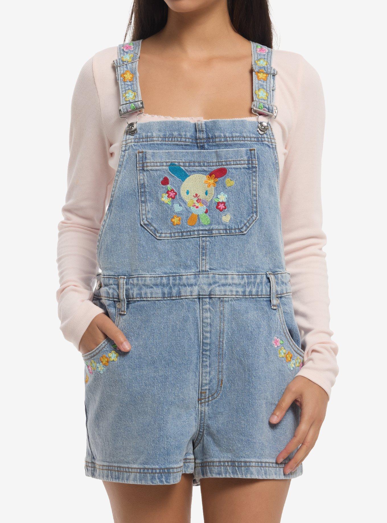 U*SA*HA*NA Flowers Oversized Denim Shortalls, , hi-res