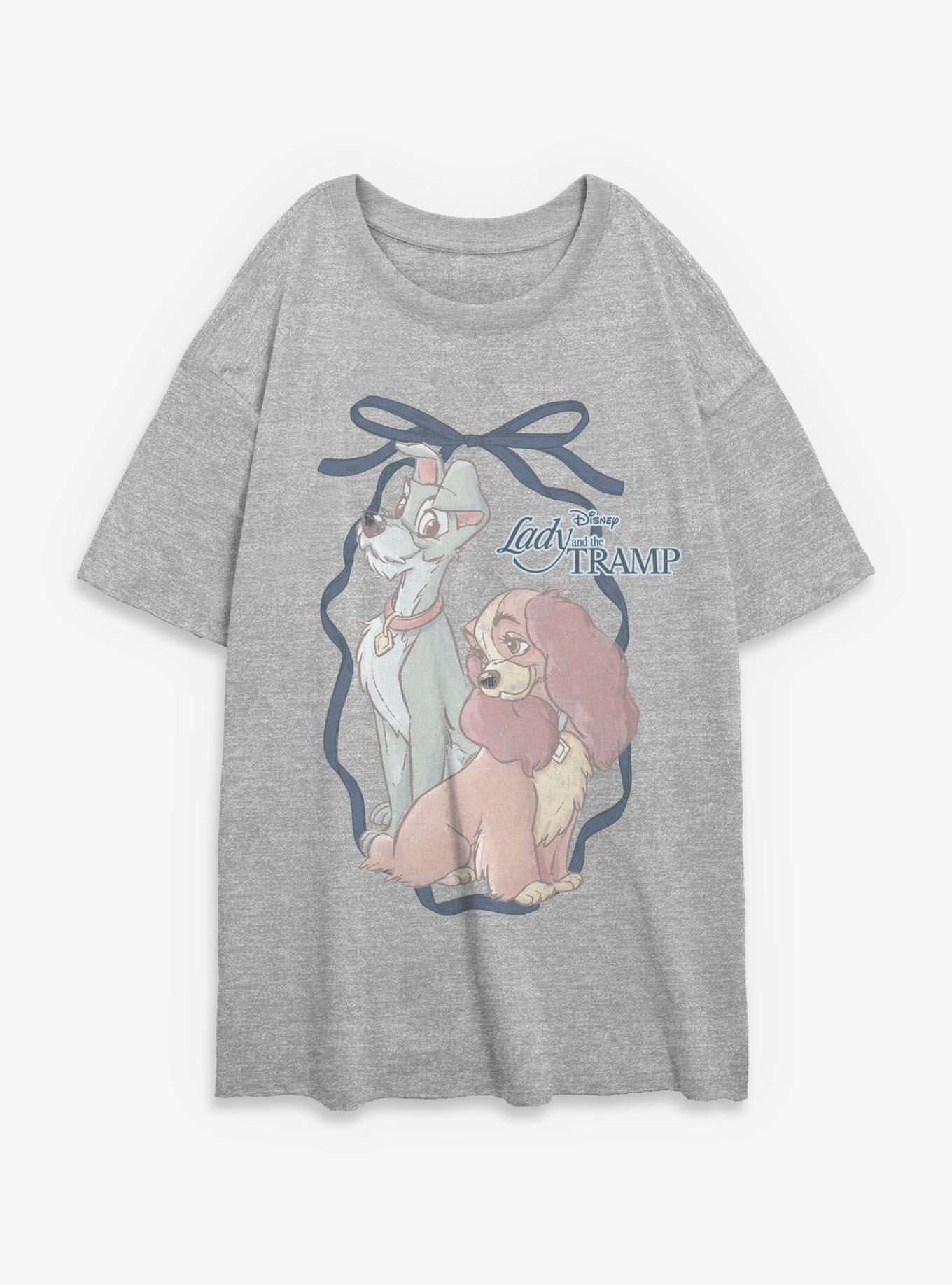 Disney Lady And The Tramp Bow Romance Womens Oversized T-Shirt