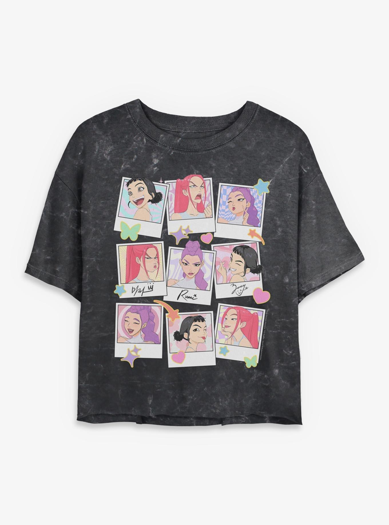 KPop Demon Hunters Huntrix Polaroid Photos Mineral Wash Womens Crop T-Shirt, , hi-res