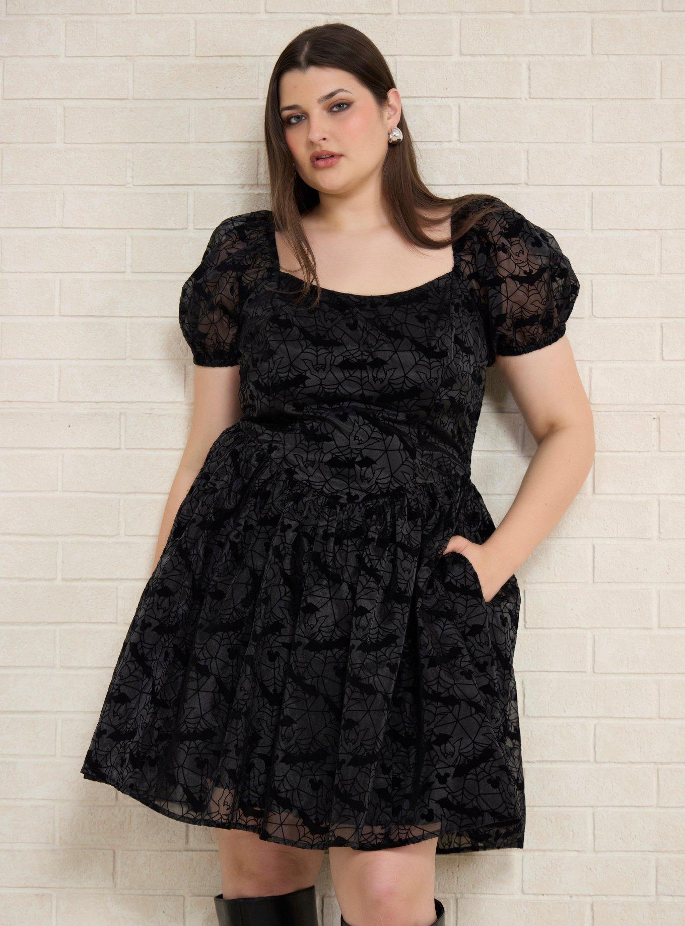 Disney Mickey Mouse Spiderweb Puff Sleeve Plus Size Dress - BoxLunch Exclusive, , hi-res