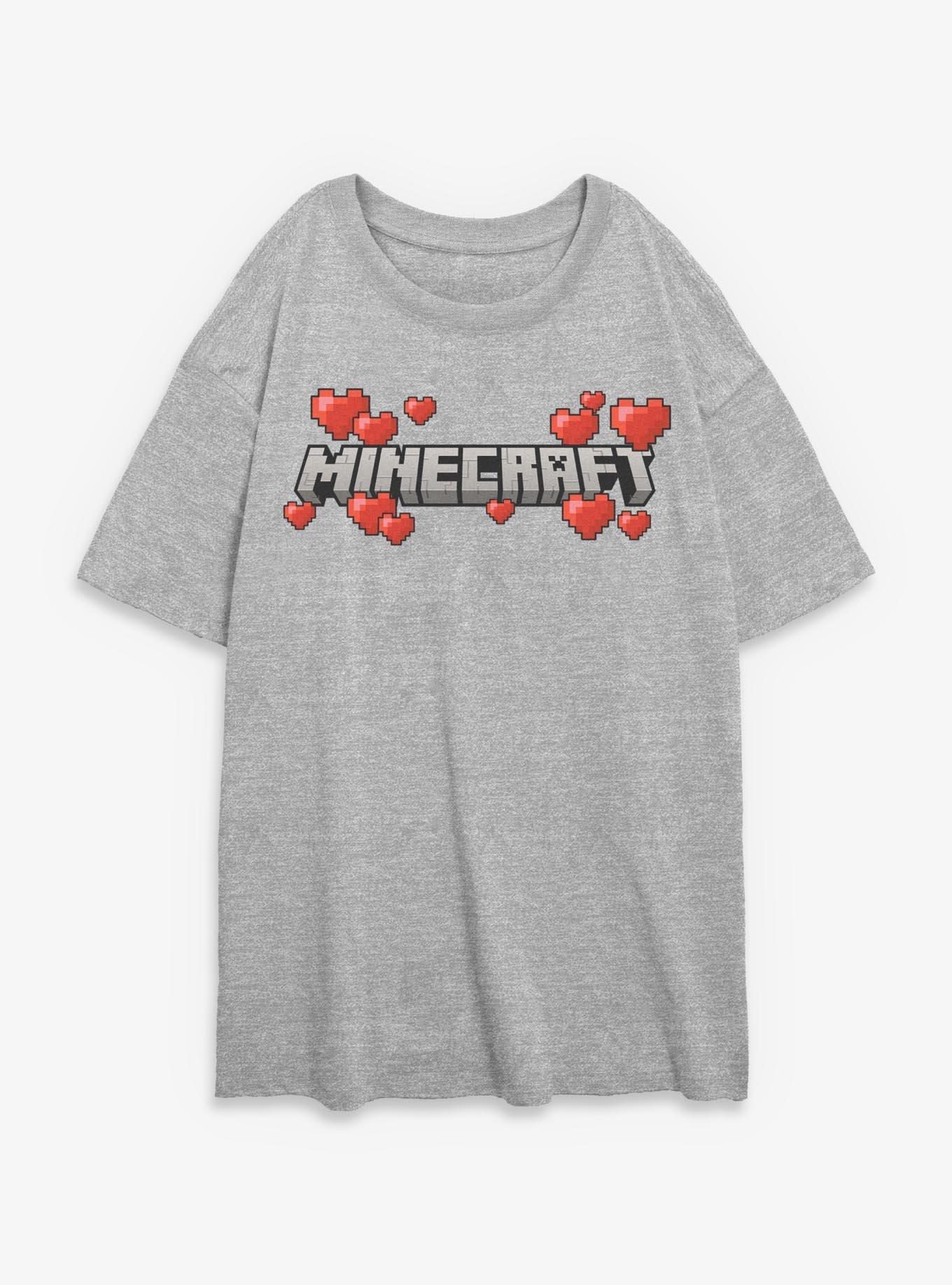Minecraft Logo Hearts Girls Oversized T-Shirt