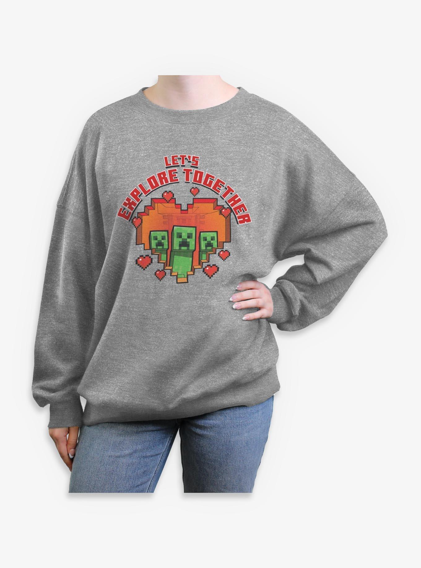 Minecraft Let's Explore Together Creeper Girls Oversized Sweatshirt, , hi-res