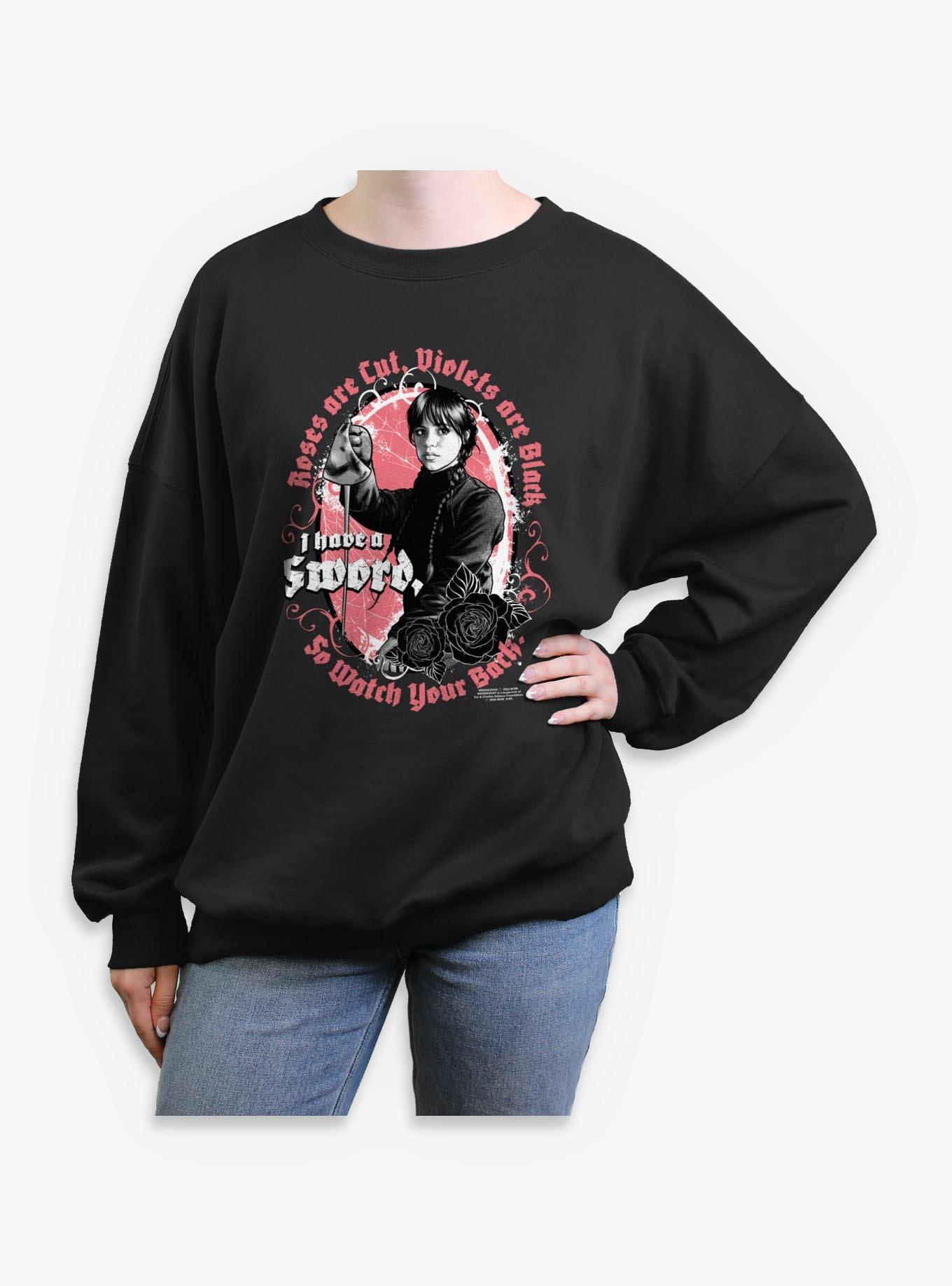 Wednesday Roses Are Cut Watch Your Back Girls Oversized Sweatshirt