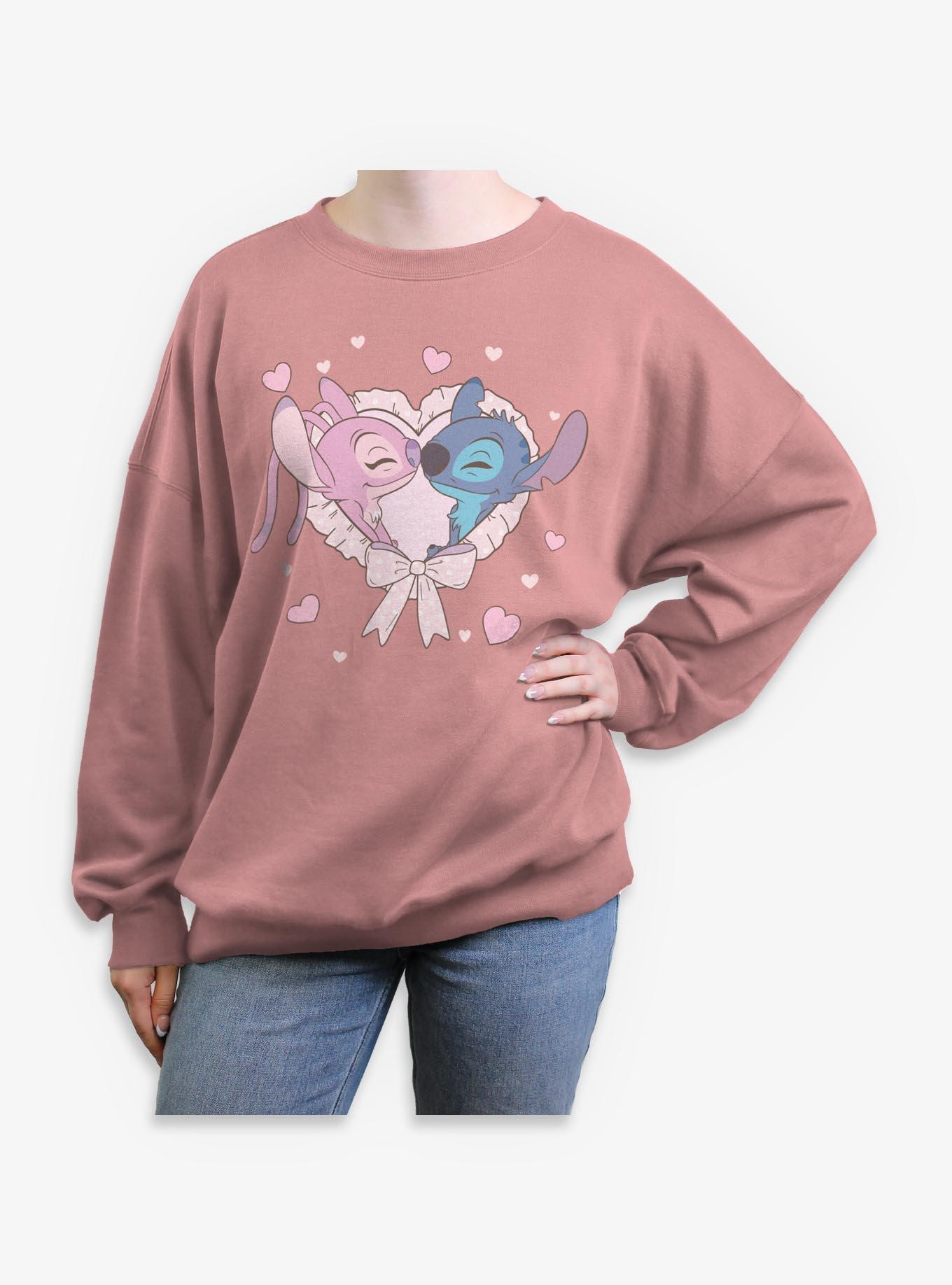 Disney Lilo & Stitch Angel Kiss Frilly Heart Girls Oversized Sweatshirt