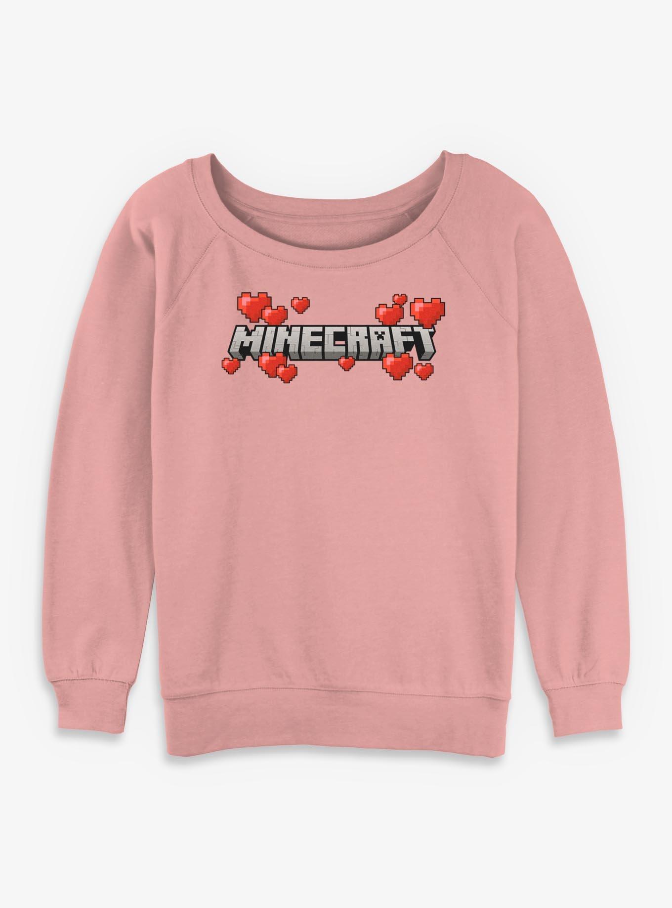 Minecraft Logo Hearts Girls Slouchy Sweatshirt