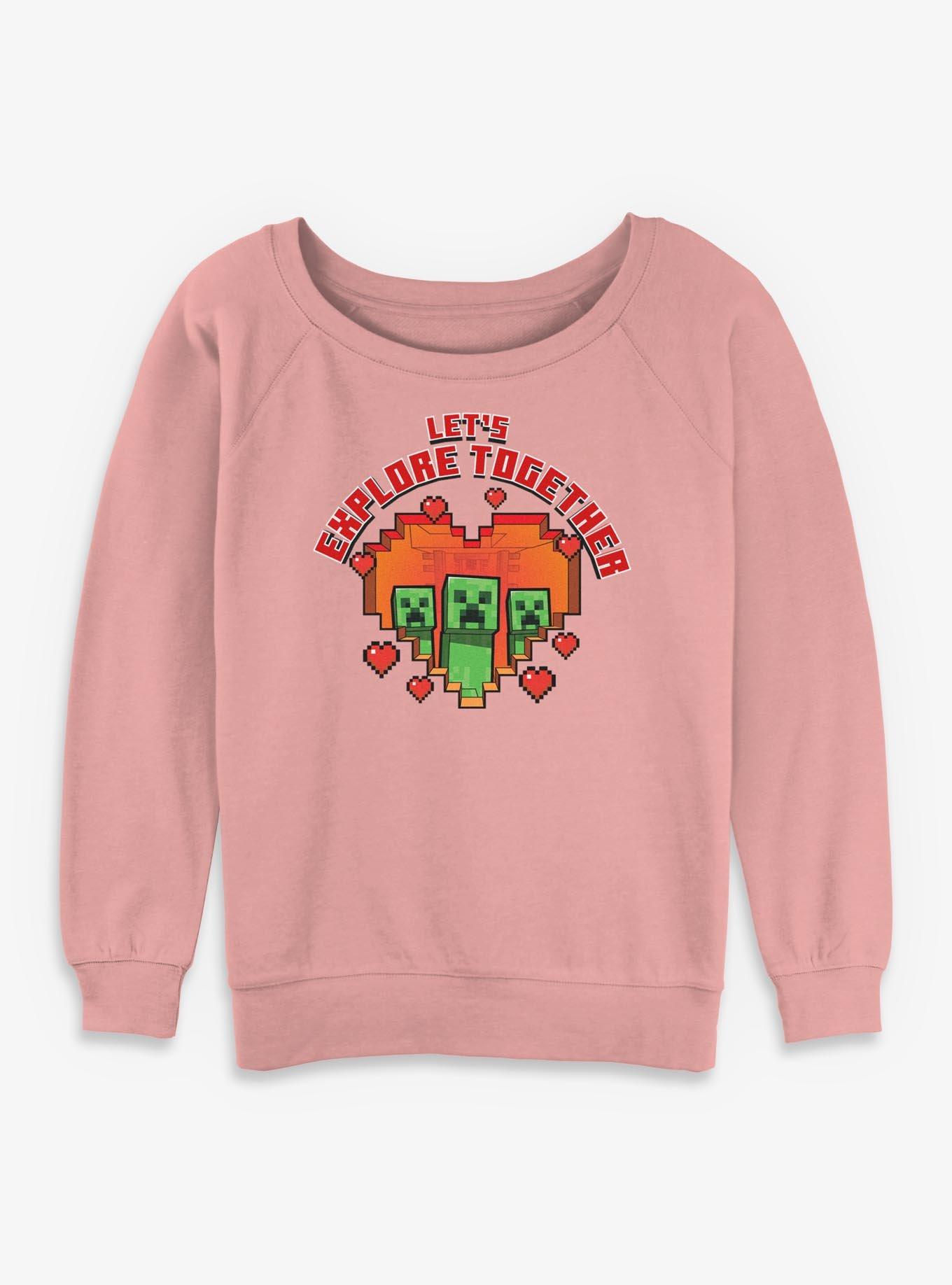 Minecraft Let's Explore Together Creeper Girls Slouchy Sweatshirt