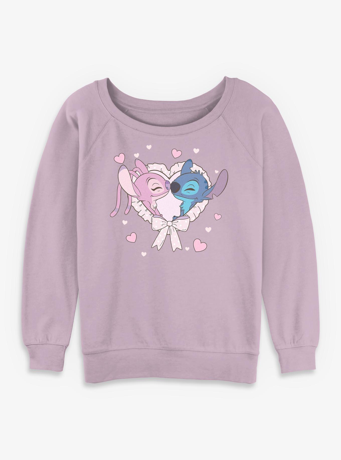 Disney Lilo & Stitch Angel Kiss Frilly Heart Girls Slouchy Sweatshirt, , hi-res