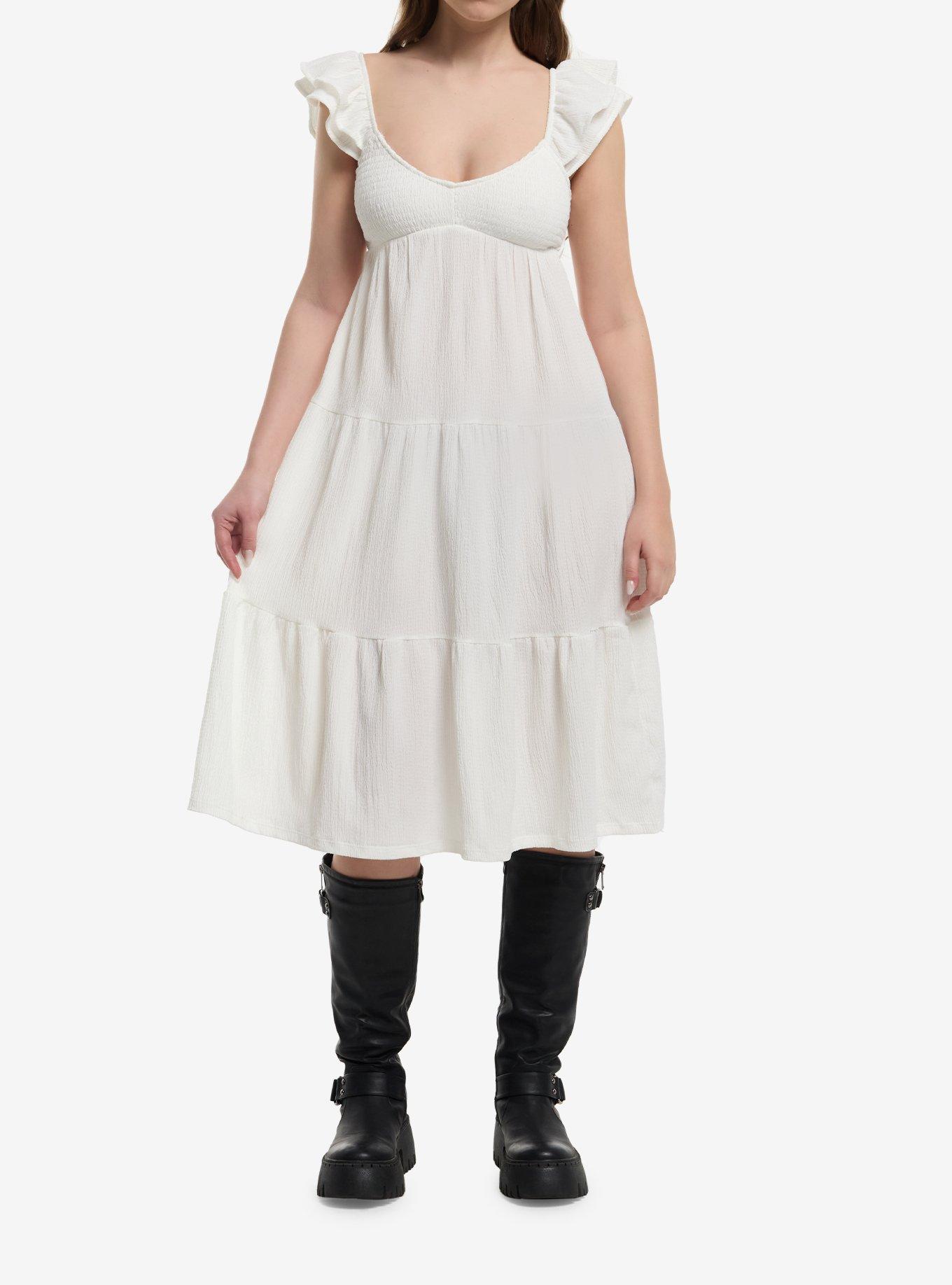 Cream Crinkle Tiered Midaxi Dress, , hi-res