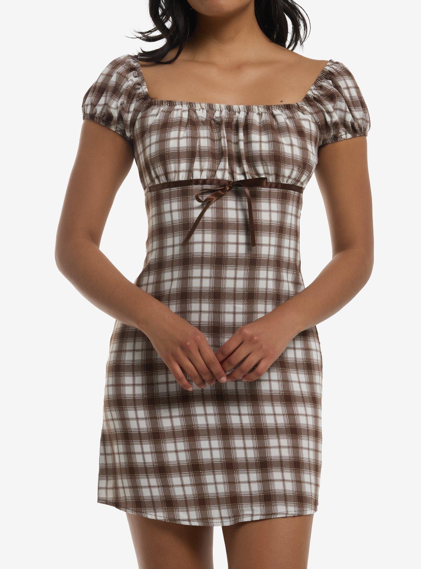 Brown & White Plaid Mini Dress | Hot Topic