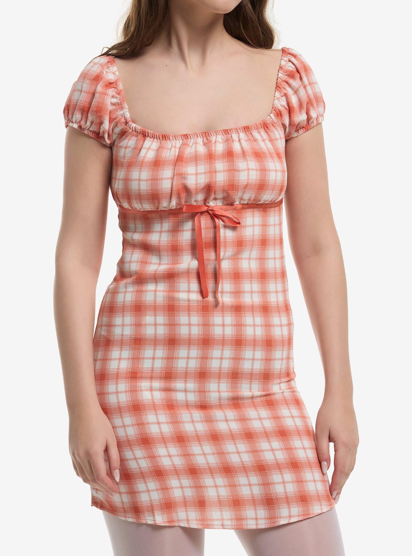 Peach & Cream Puff Sleeve Mini Dress, , hi-res