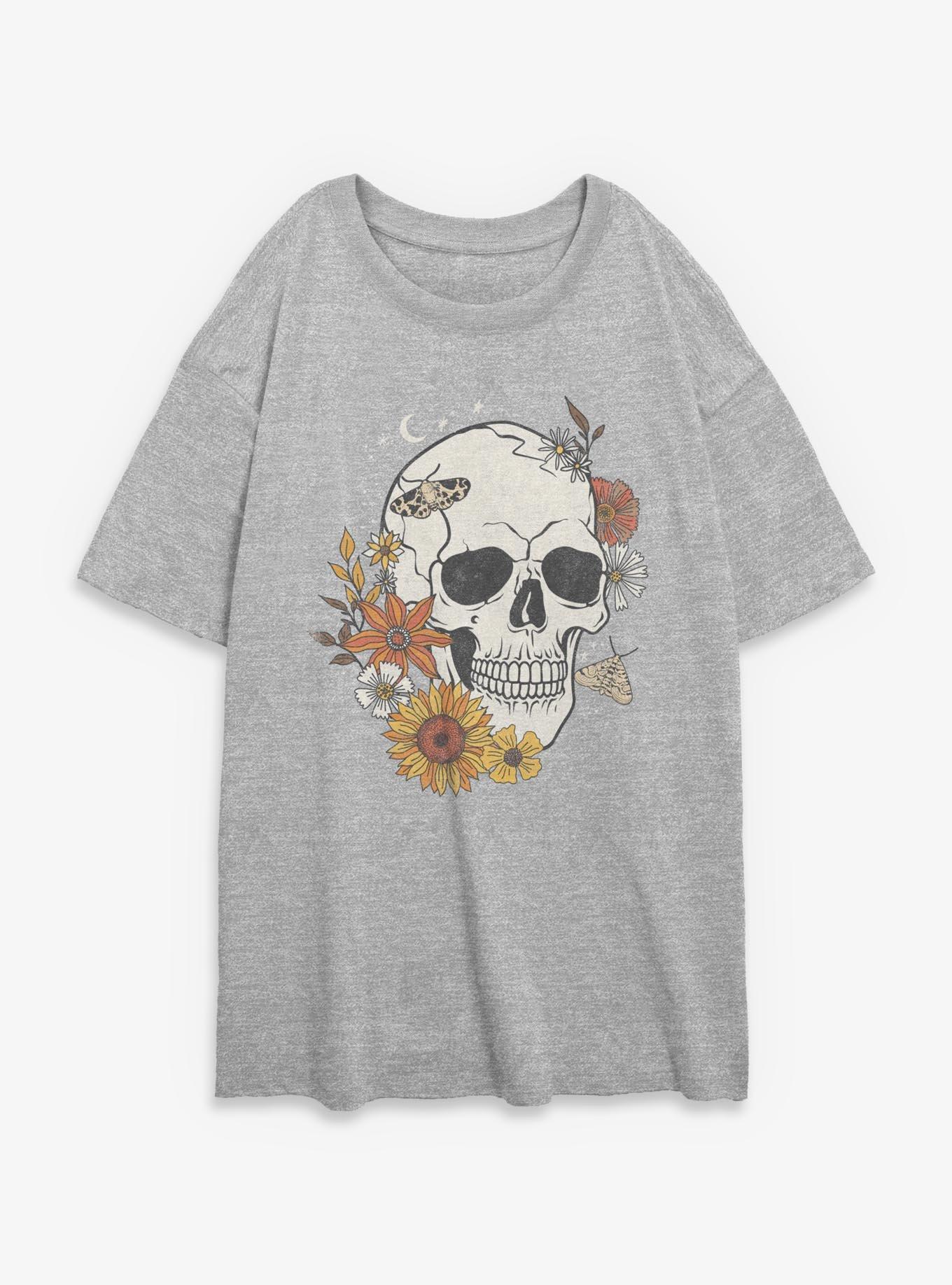 Skeleton Flowers Girls Oversized T-Shirt, ATH HTR, hi-res view 1