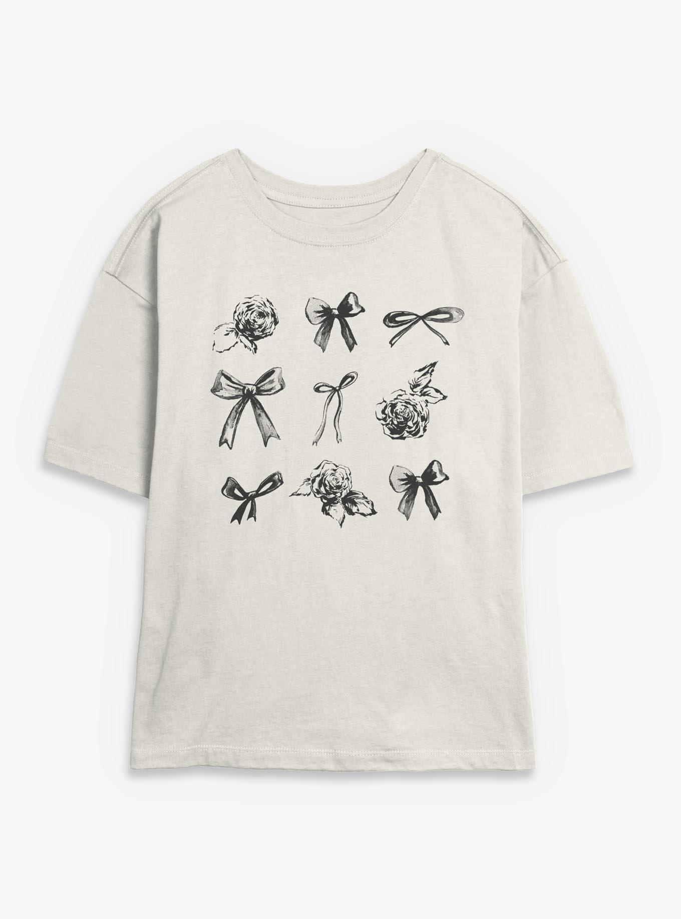 Sketchy Bow Grid Girls Skimmer T-Shirt, EGRET, hi-res view 1