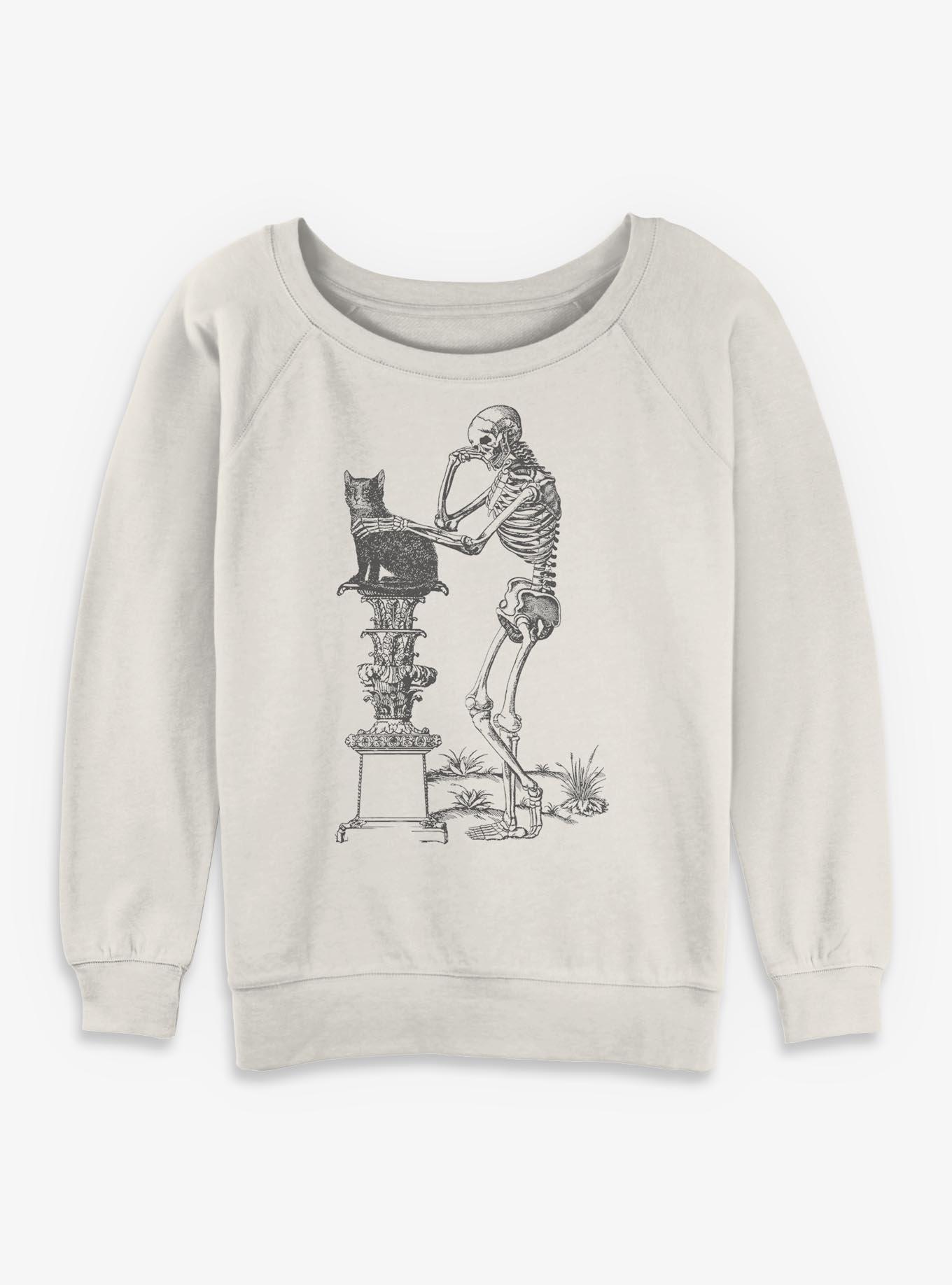 Skelly Cat Girls Slouchy Sweatshirt, EGRET, hi-res