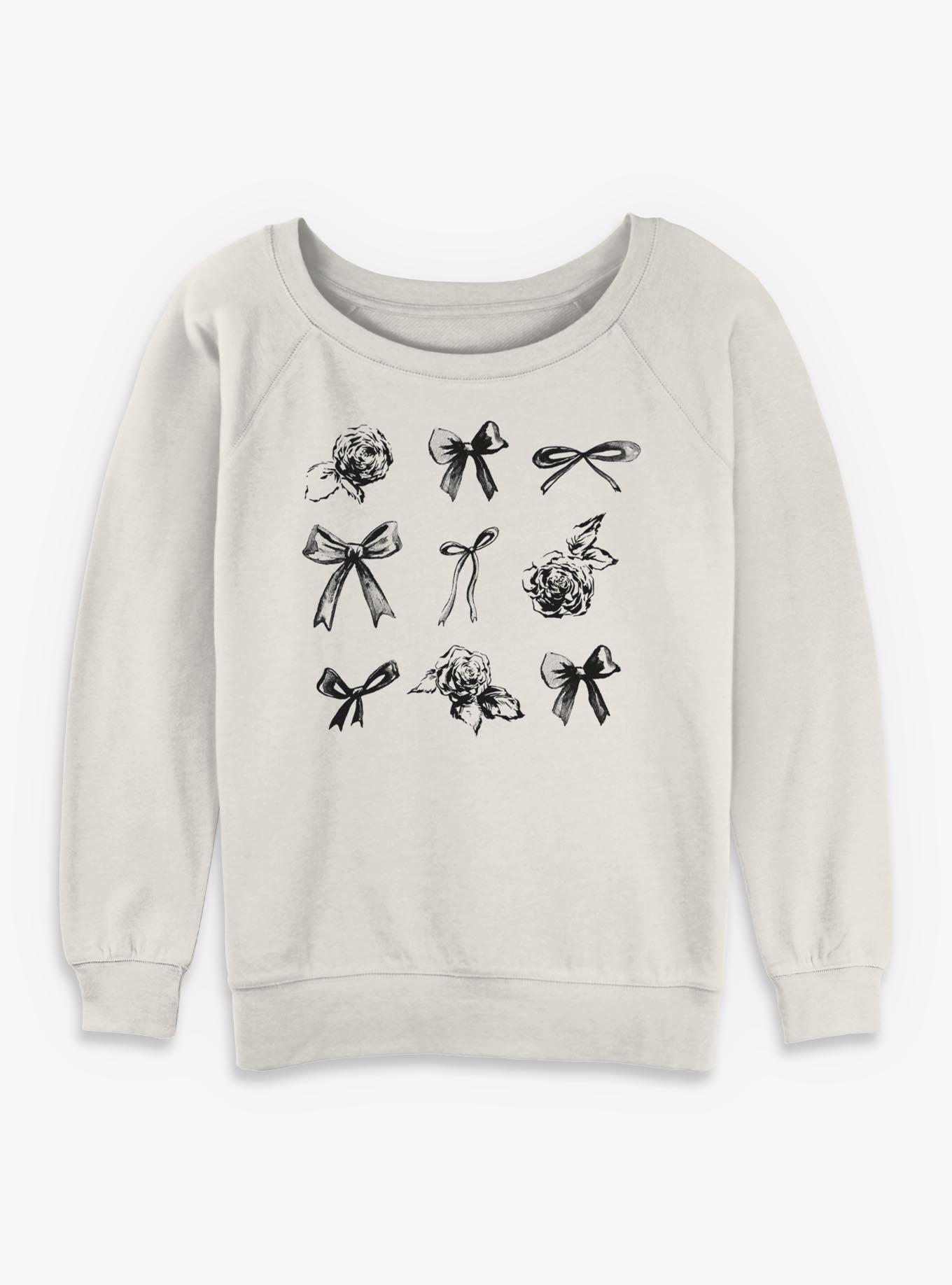 Sketchy Bow Grid Girls Slouchy Sweatshirt, , hi-res