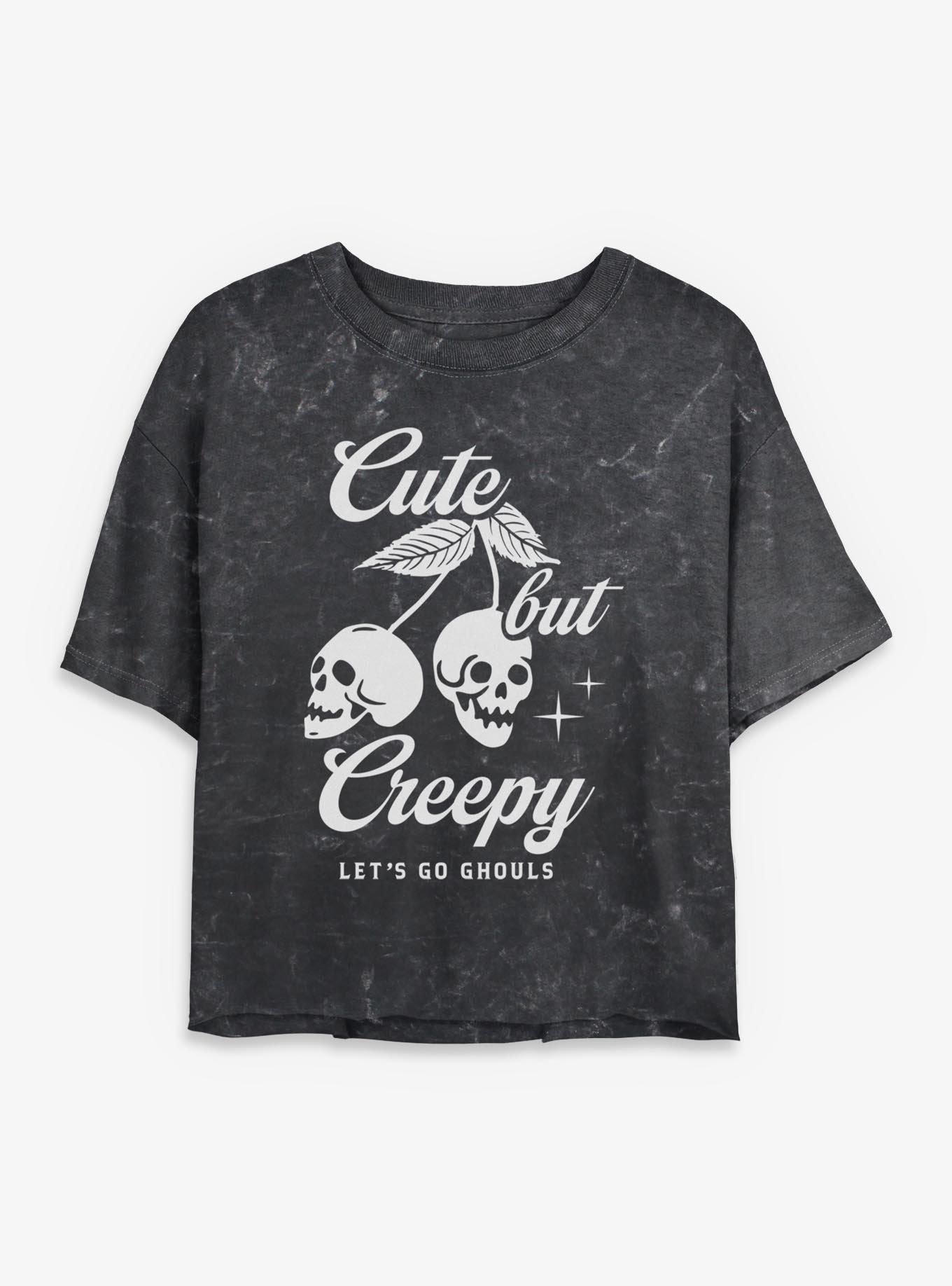 Cute But Creepy Cherries Girls Mineral Wash Crop T-Shirt, , hi-res