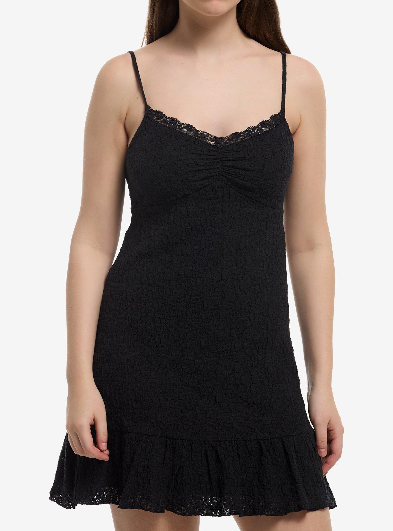 Black Crinkle Lace Trim Mini Dress | Hot Topic