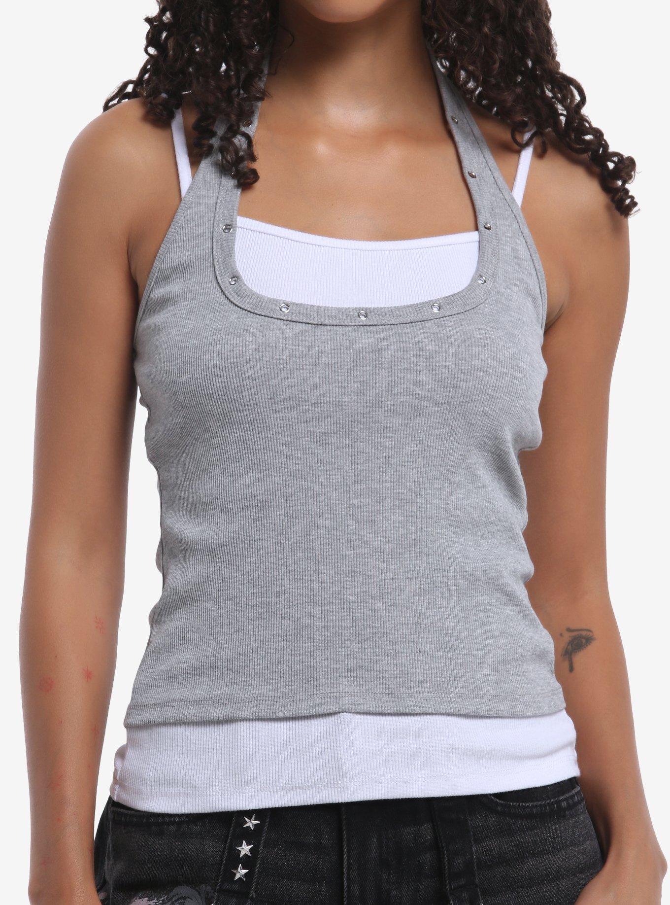 Grey Rhinestone Girls Twofer Cami, , hi-res