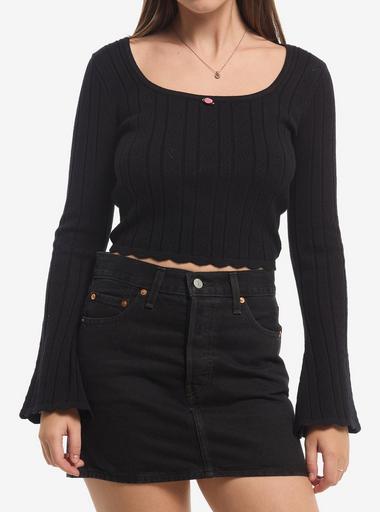Black Heart Pointelle Girls Crop Long-Sleeve Top | Hot Topic