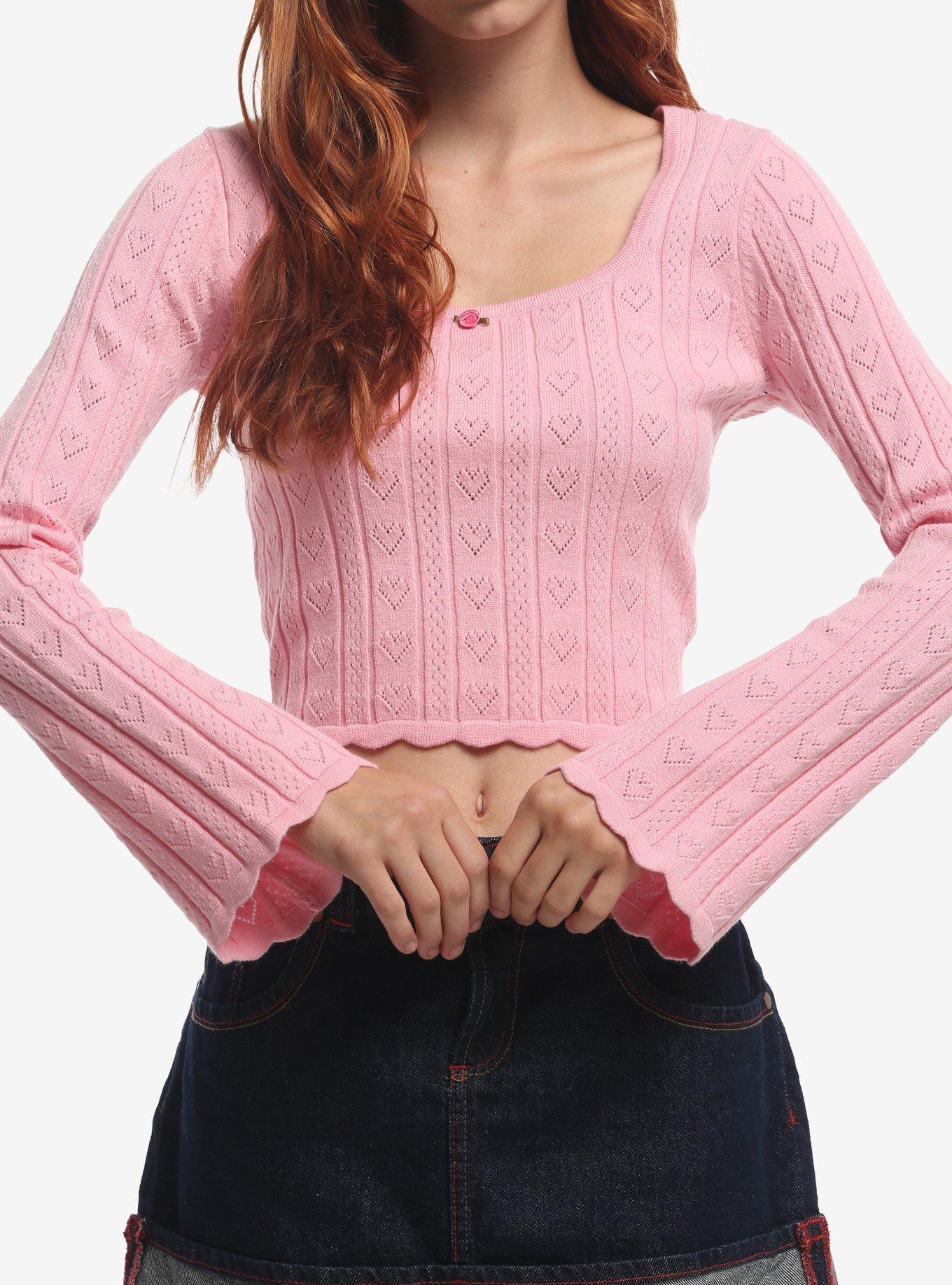 トップス Milky pile heart set up pink Sweet Society Pink Heart Pointelle Girls Long-Sleeve Top | Hot Topic