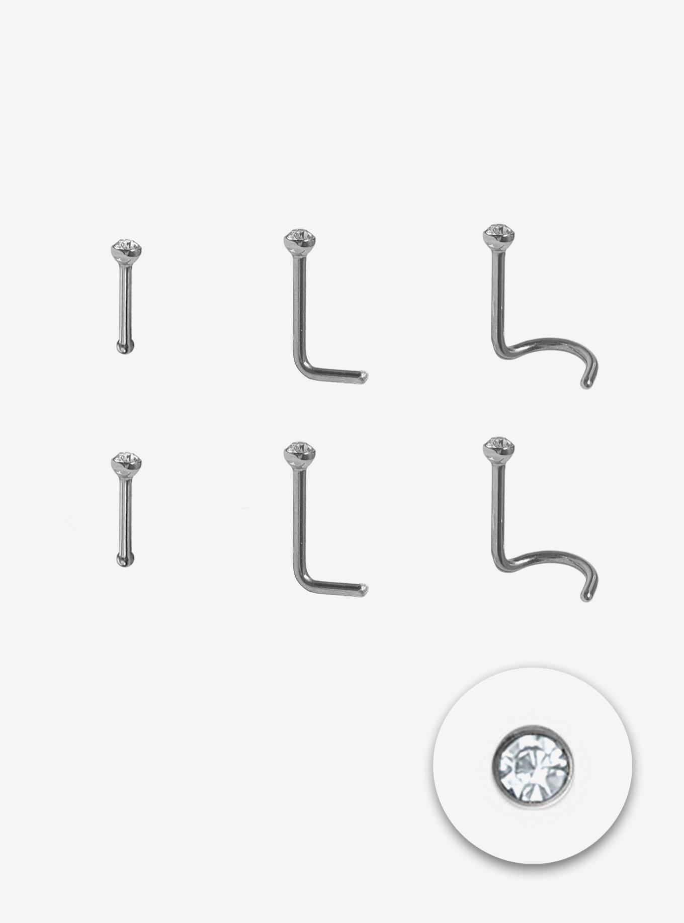 Steel Silver CZ Nose Stud 6 Pack, , hi-res