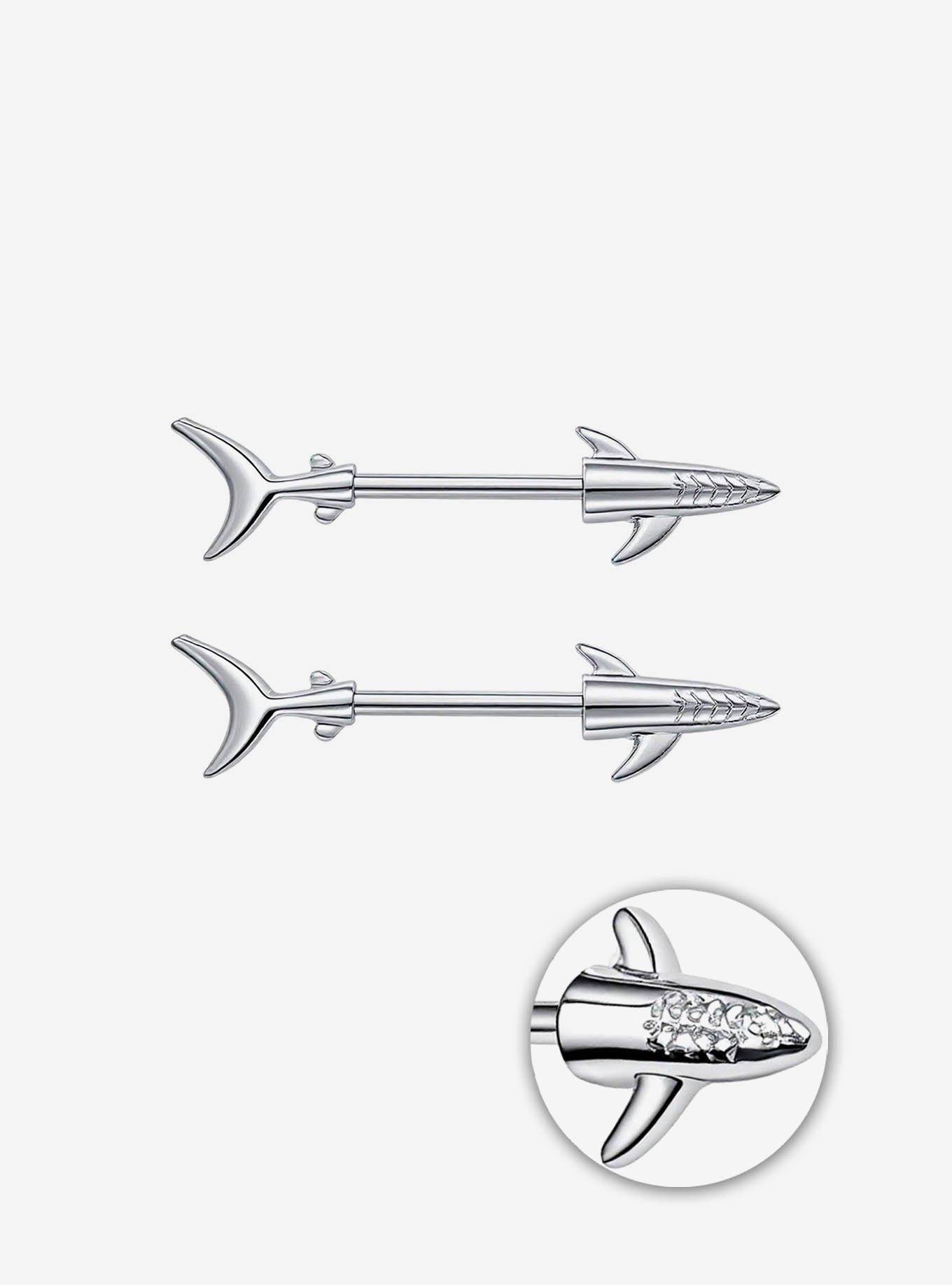 Steel Silver Shark Nipple Barbell 2 Pack, , hi-res