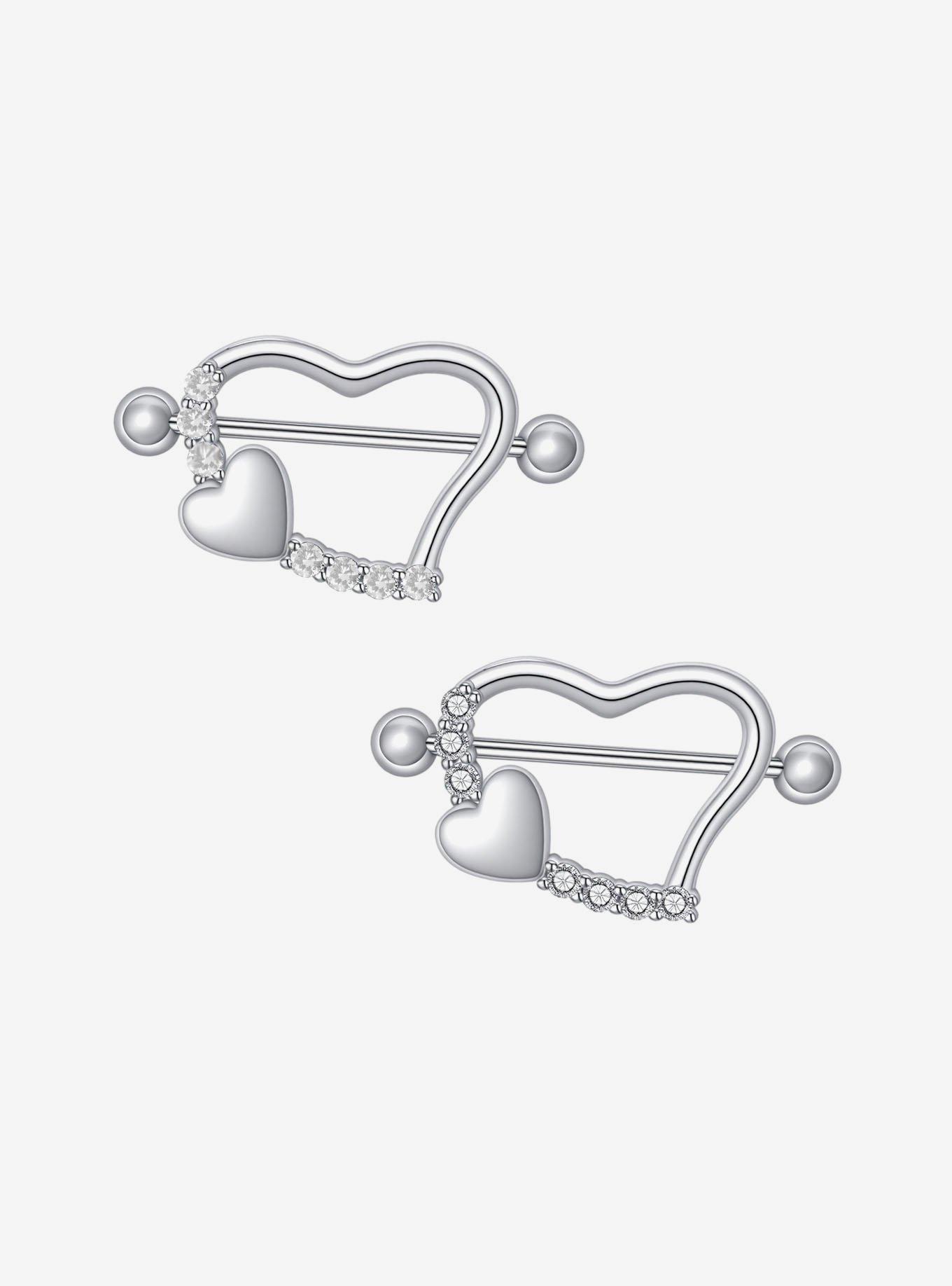 Steel Bling Heart Nipple Barbell 2 Pack, , hi-res