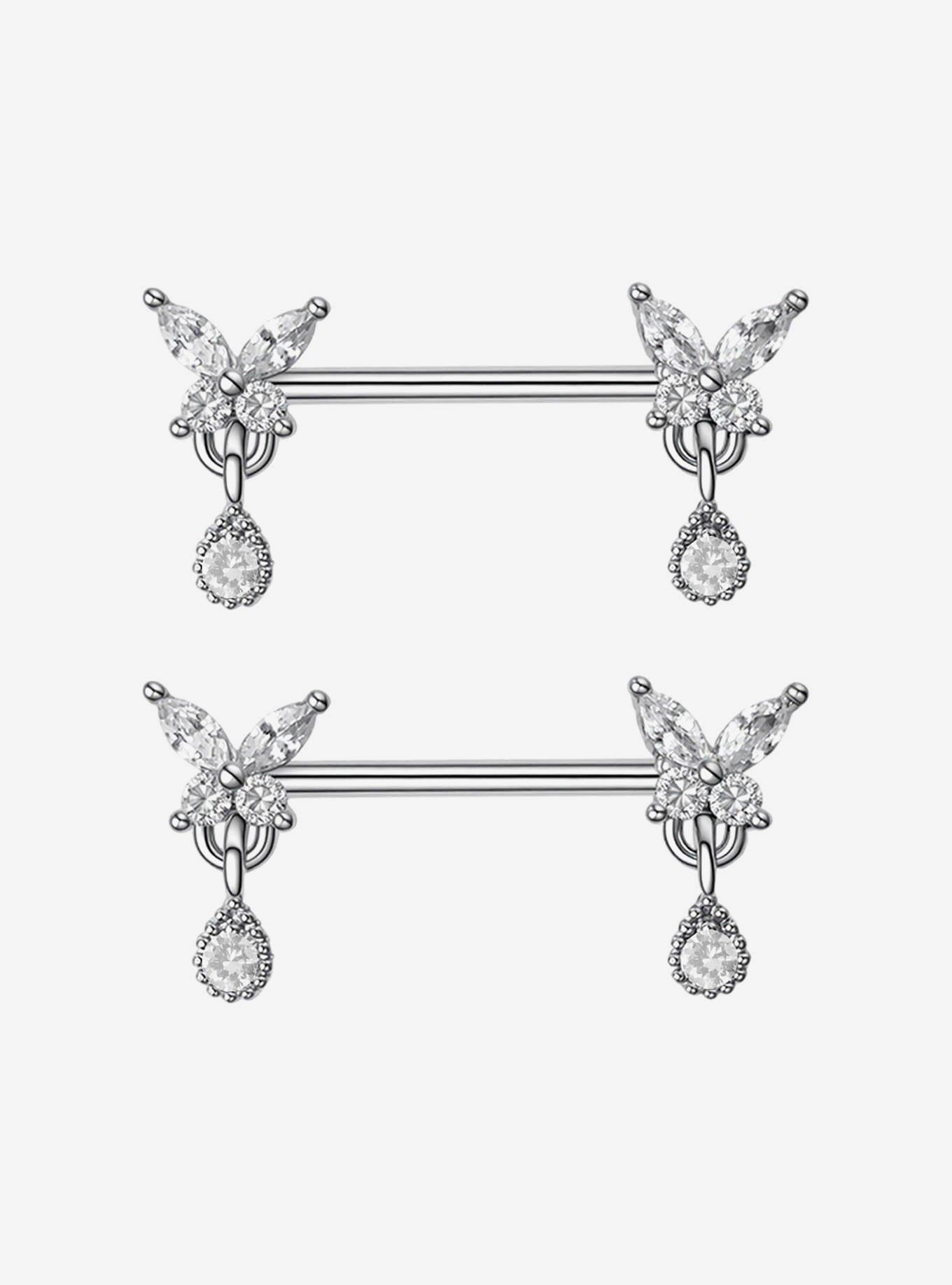 Steel Bling Butterfly Nipple Barbell 2 Pack, , hi-res